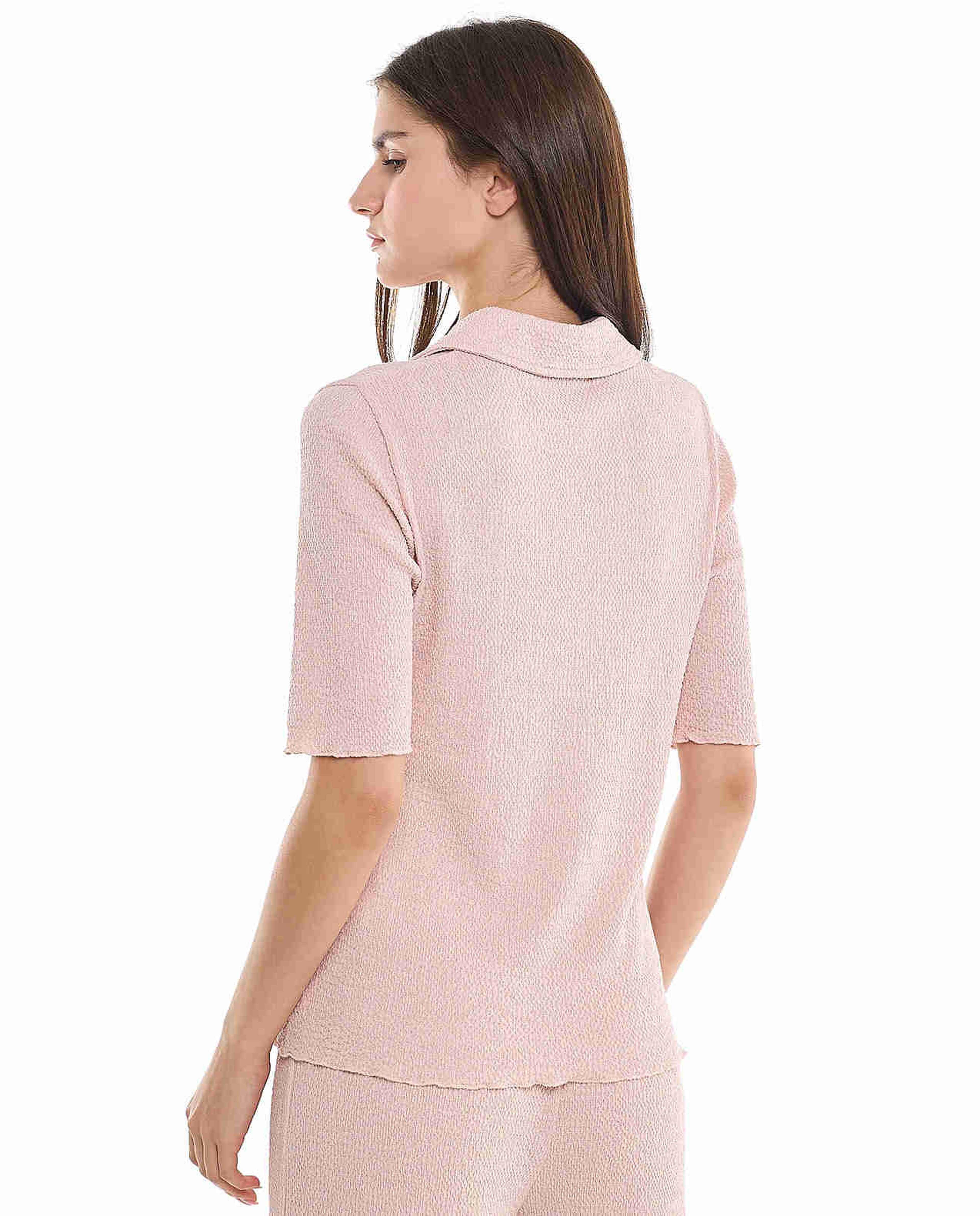 Textured Shirt with Classic Collar and Short Sleeves