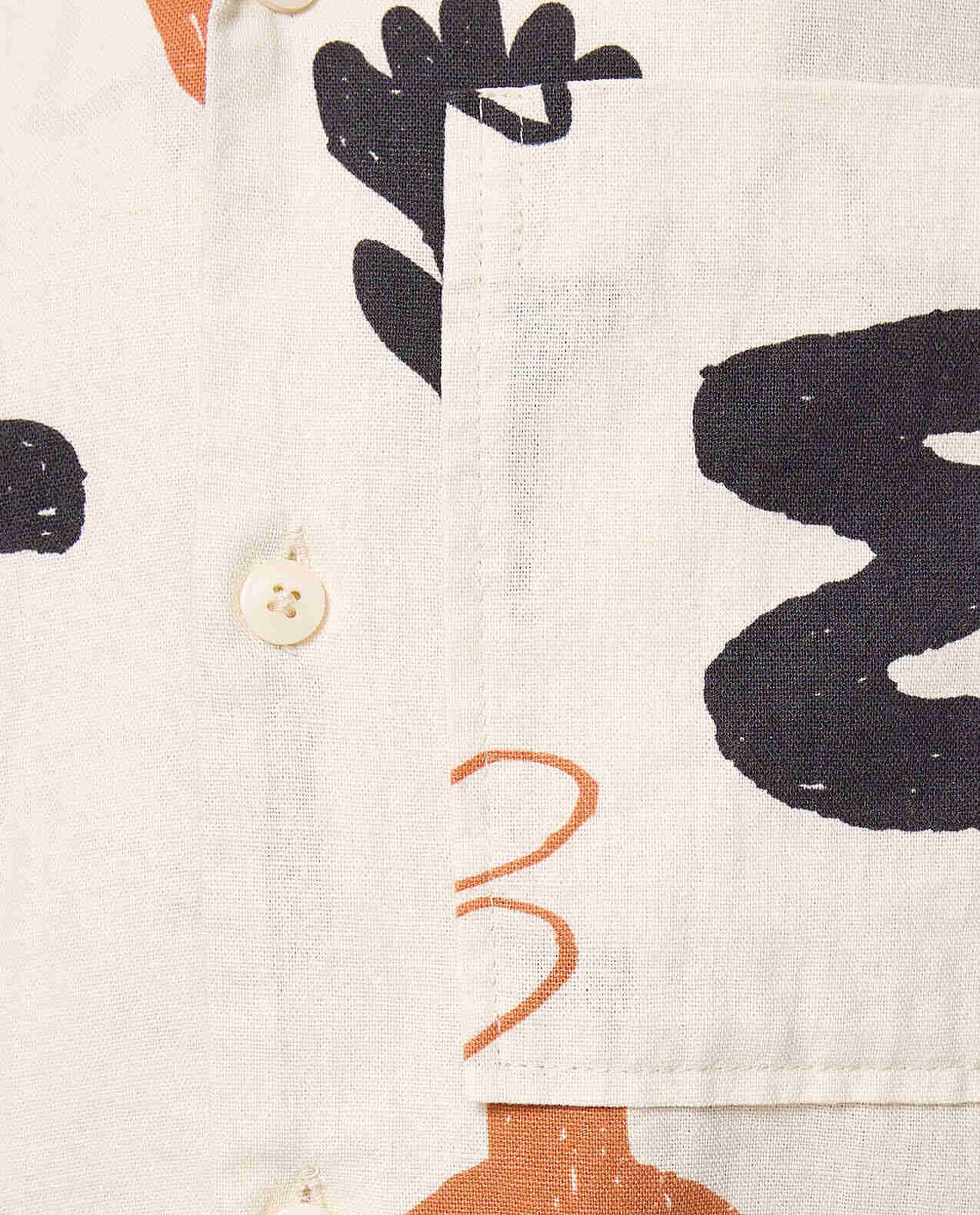 Printed Shirt with Revere Collar and Short Sleeves