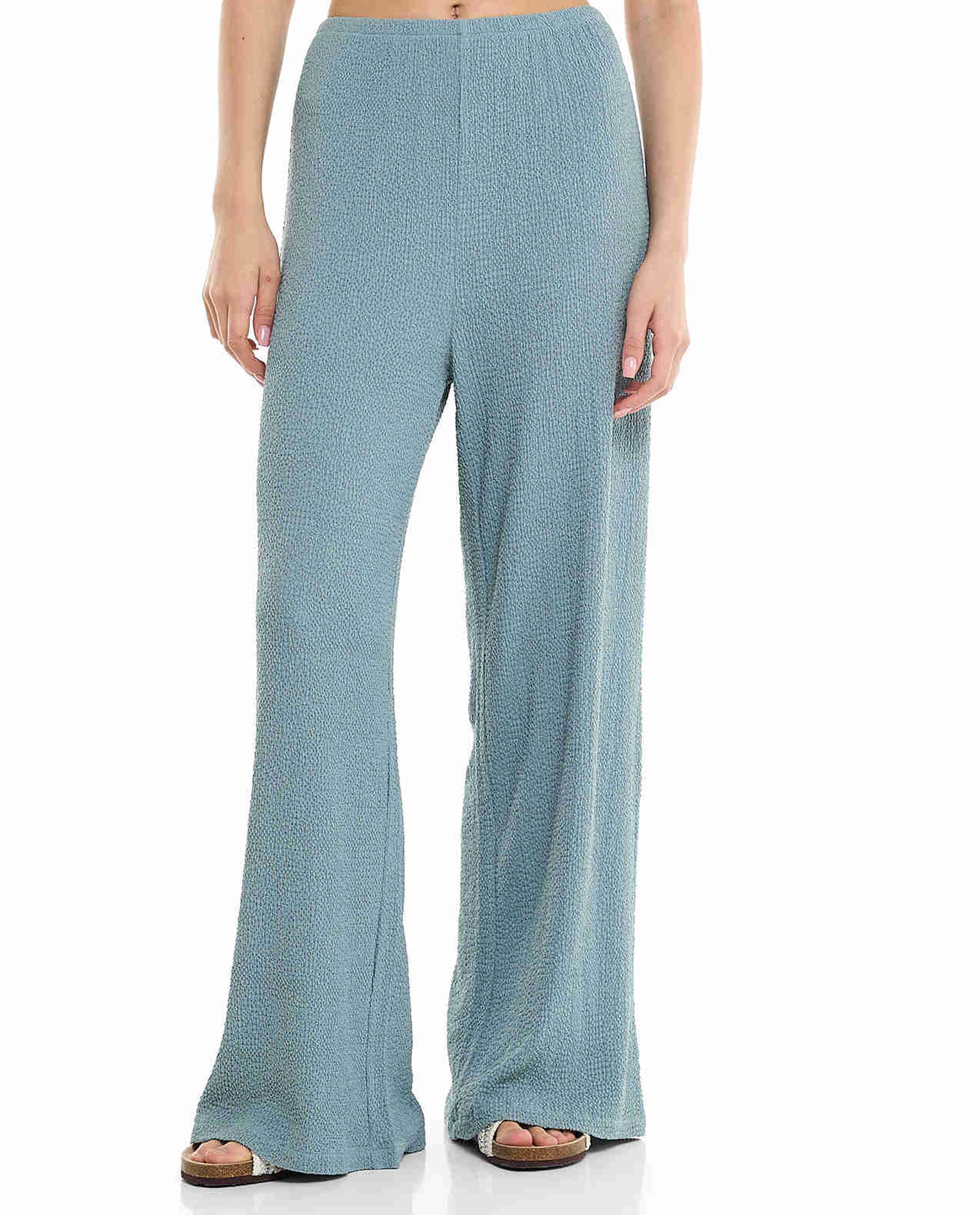 Textured Wide Leg Pants with Elastic Waist