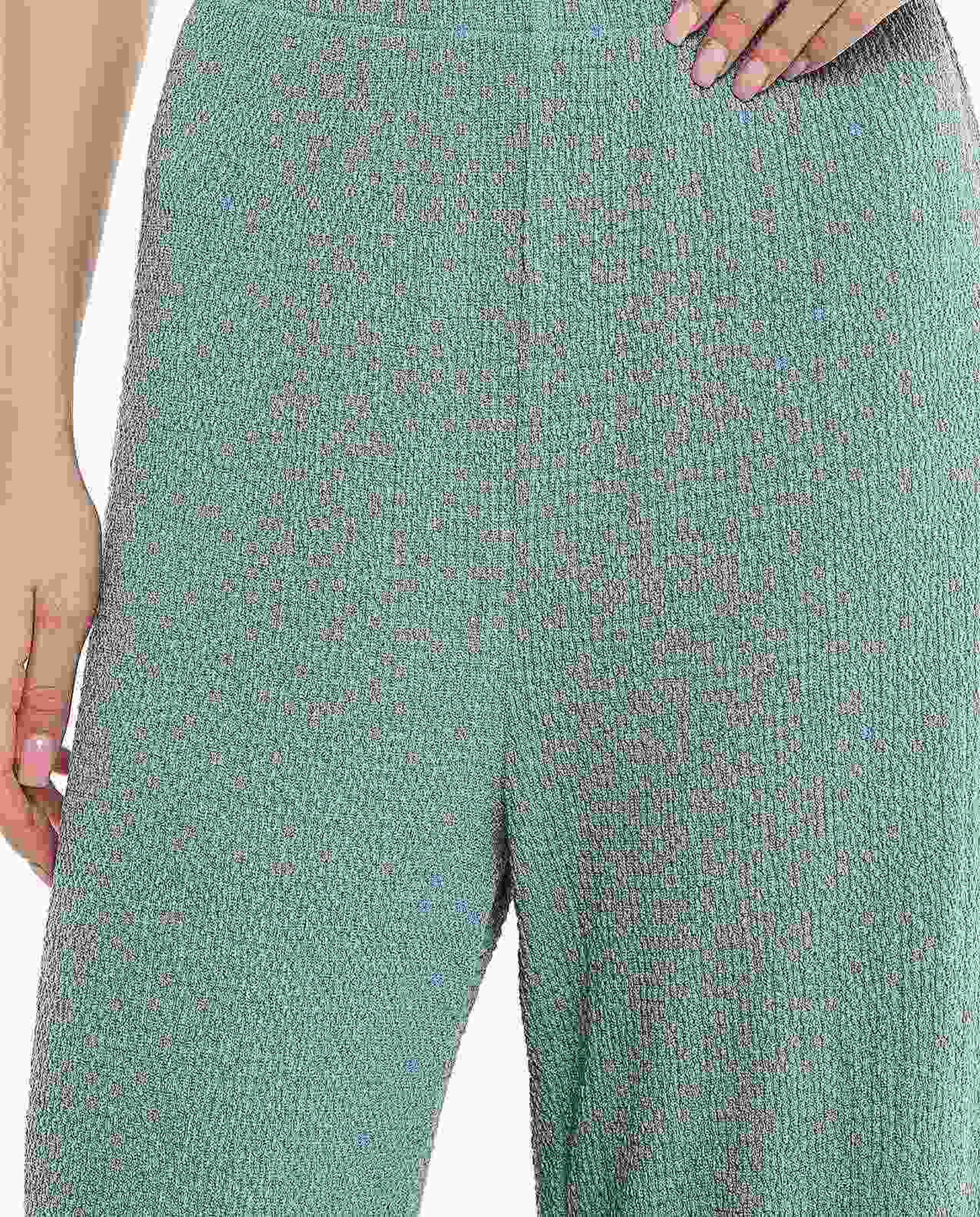 Textured Wide Leg Pants with Elastic Waist