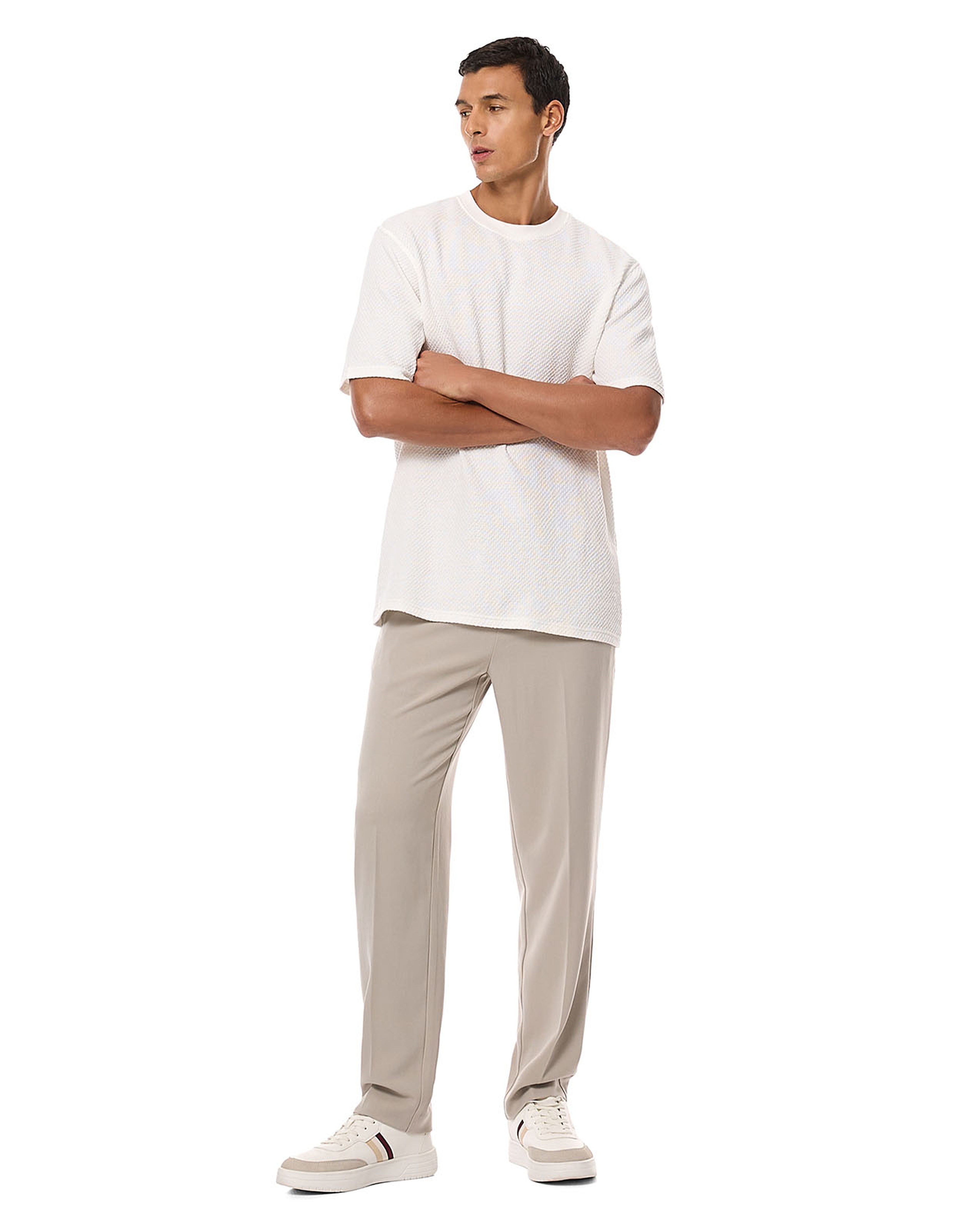 Textured T-Shirt with Crew Neck and Short Sleeves