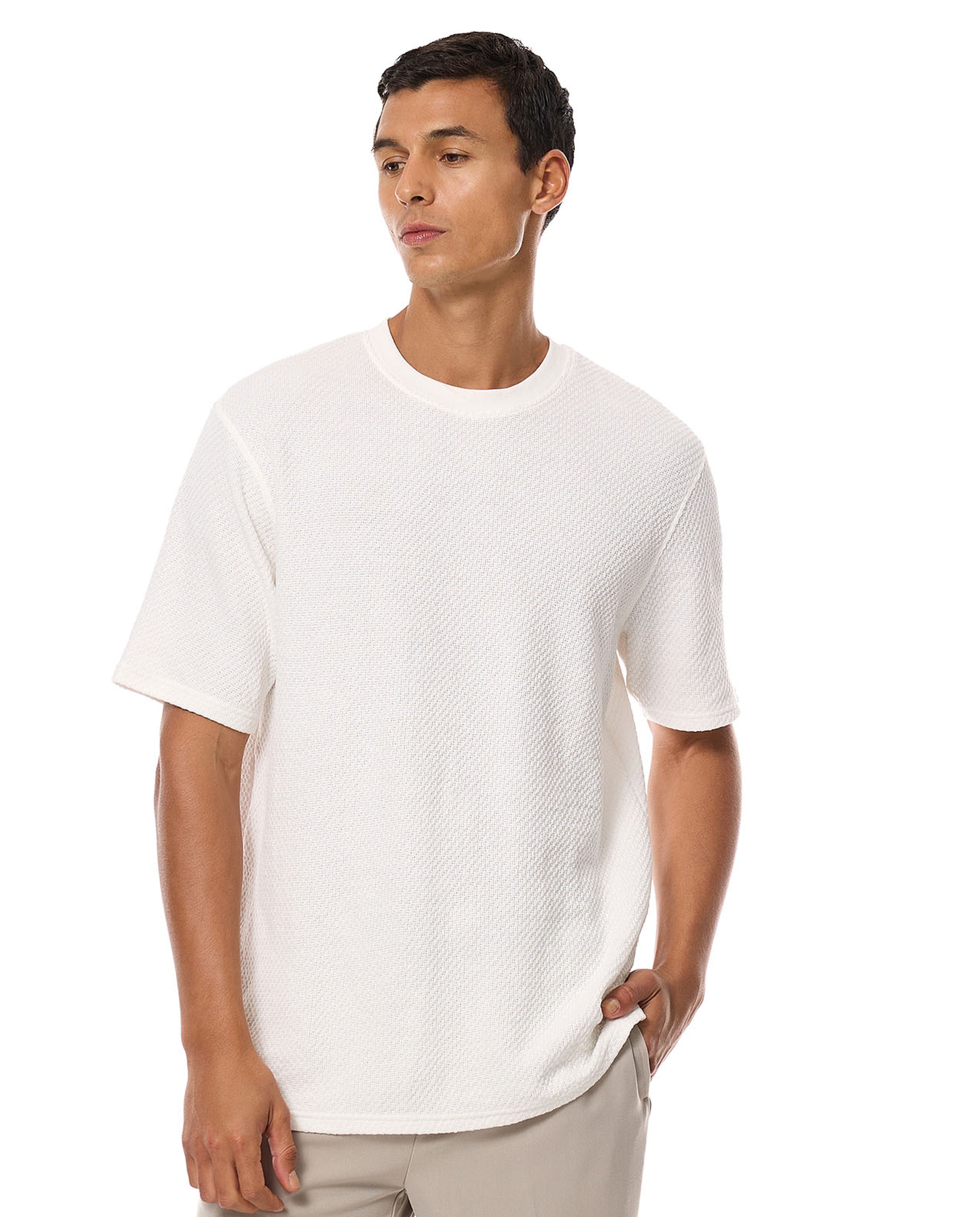Textured T-Shirt with Crew Neck and Short Sleeves
