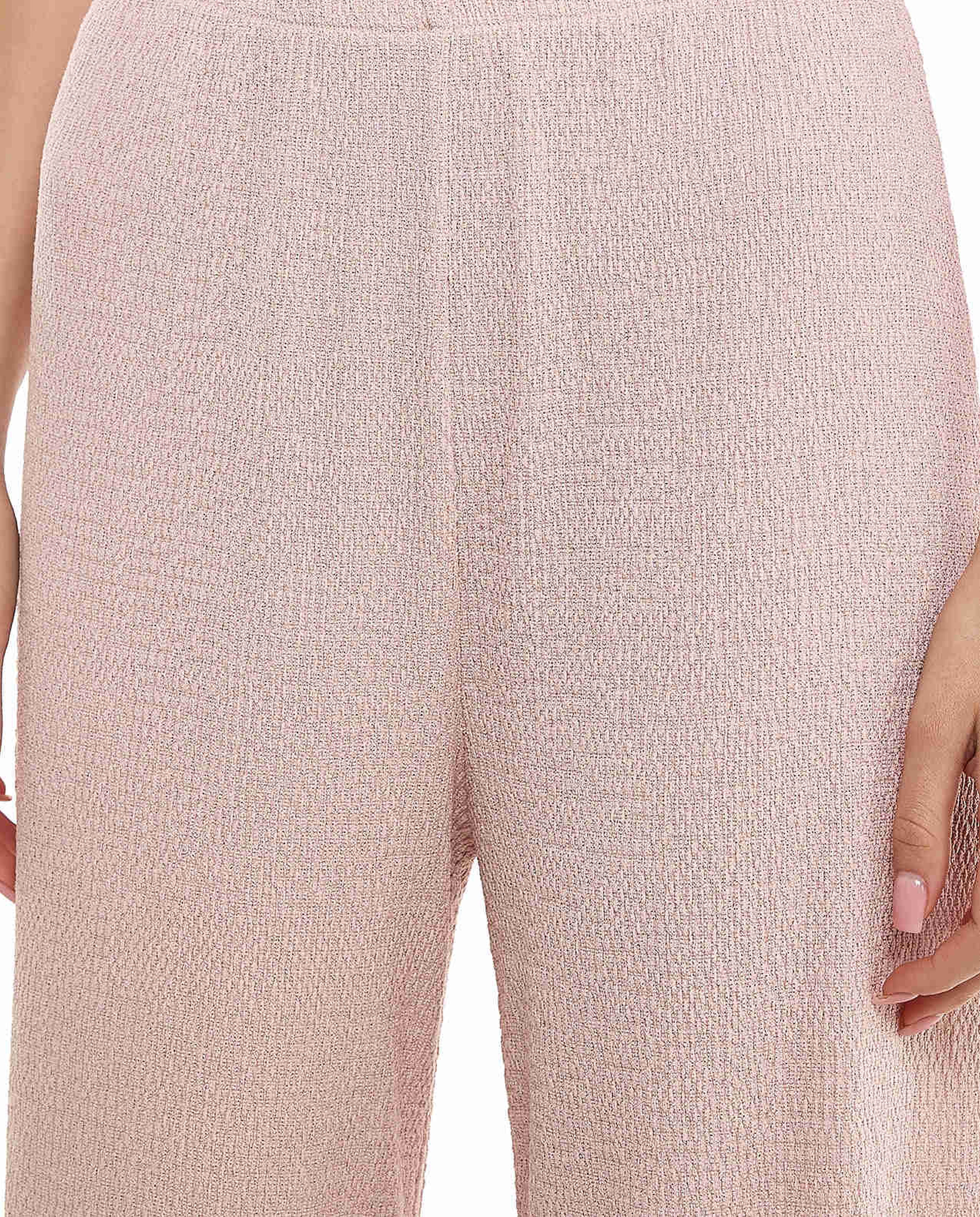 Textured Wide Leg Pants with Elastic Waist