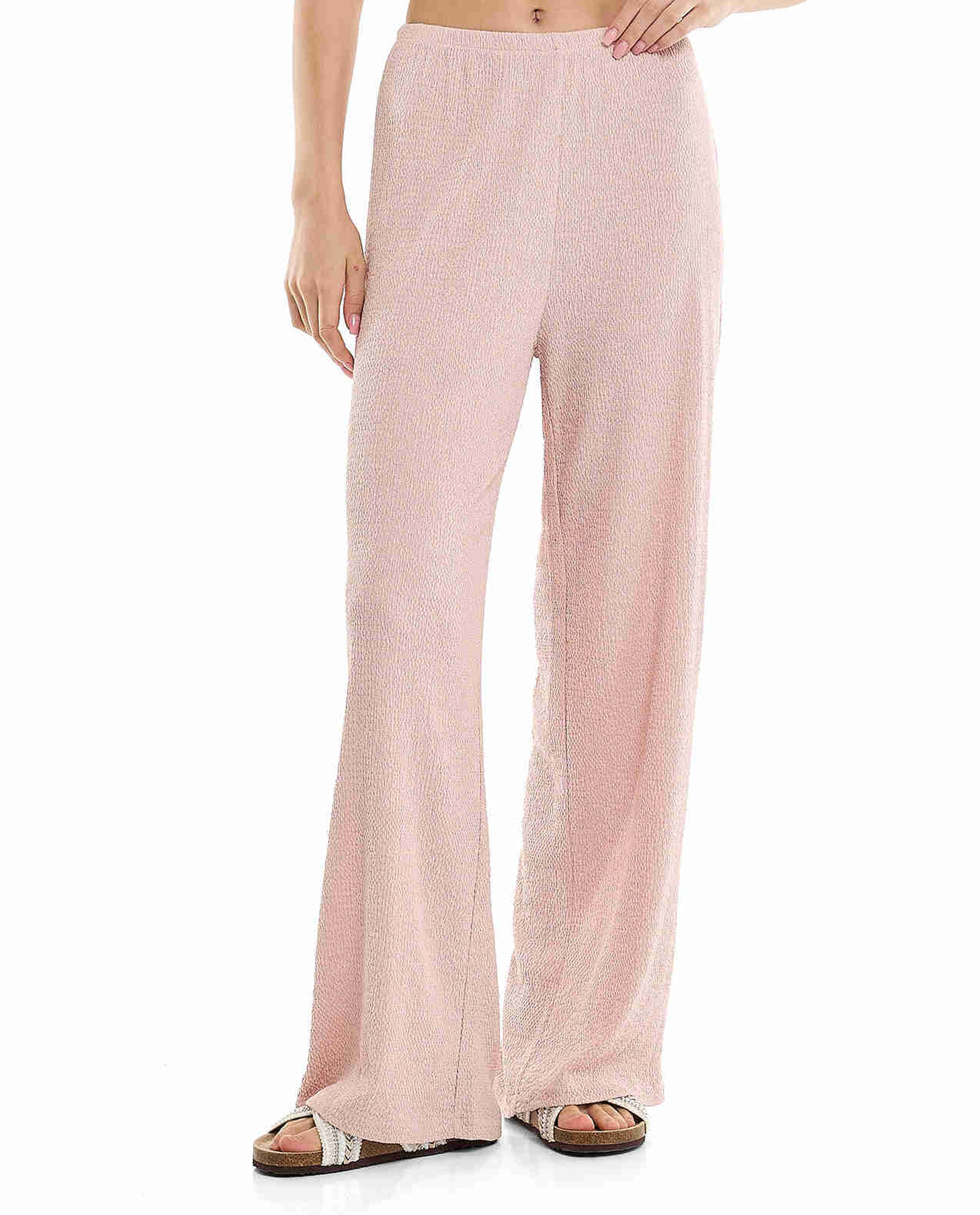 Textured Wide Leg Pants with Elastic Waist