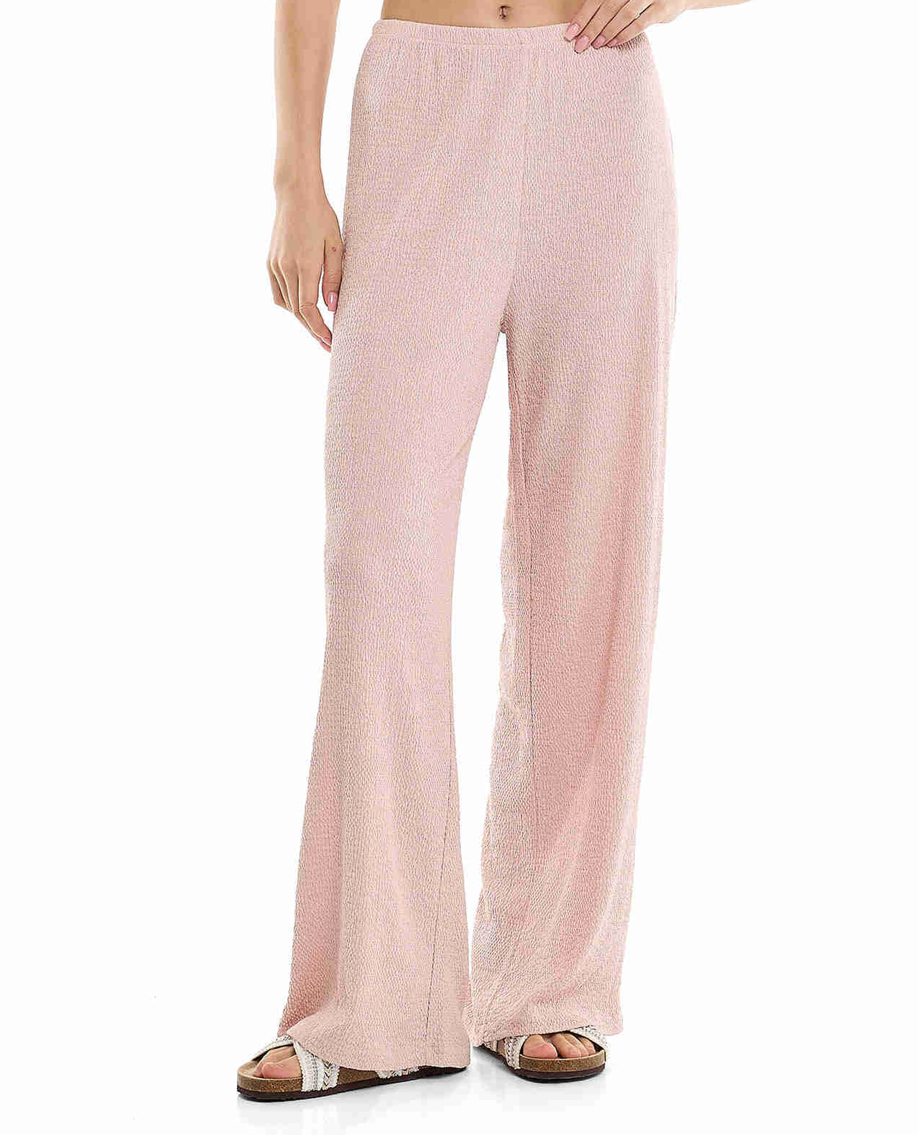 Textured Wide Leg Pants with Elastic Waist