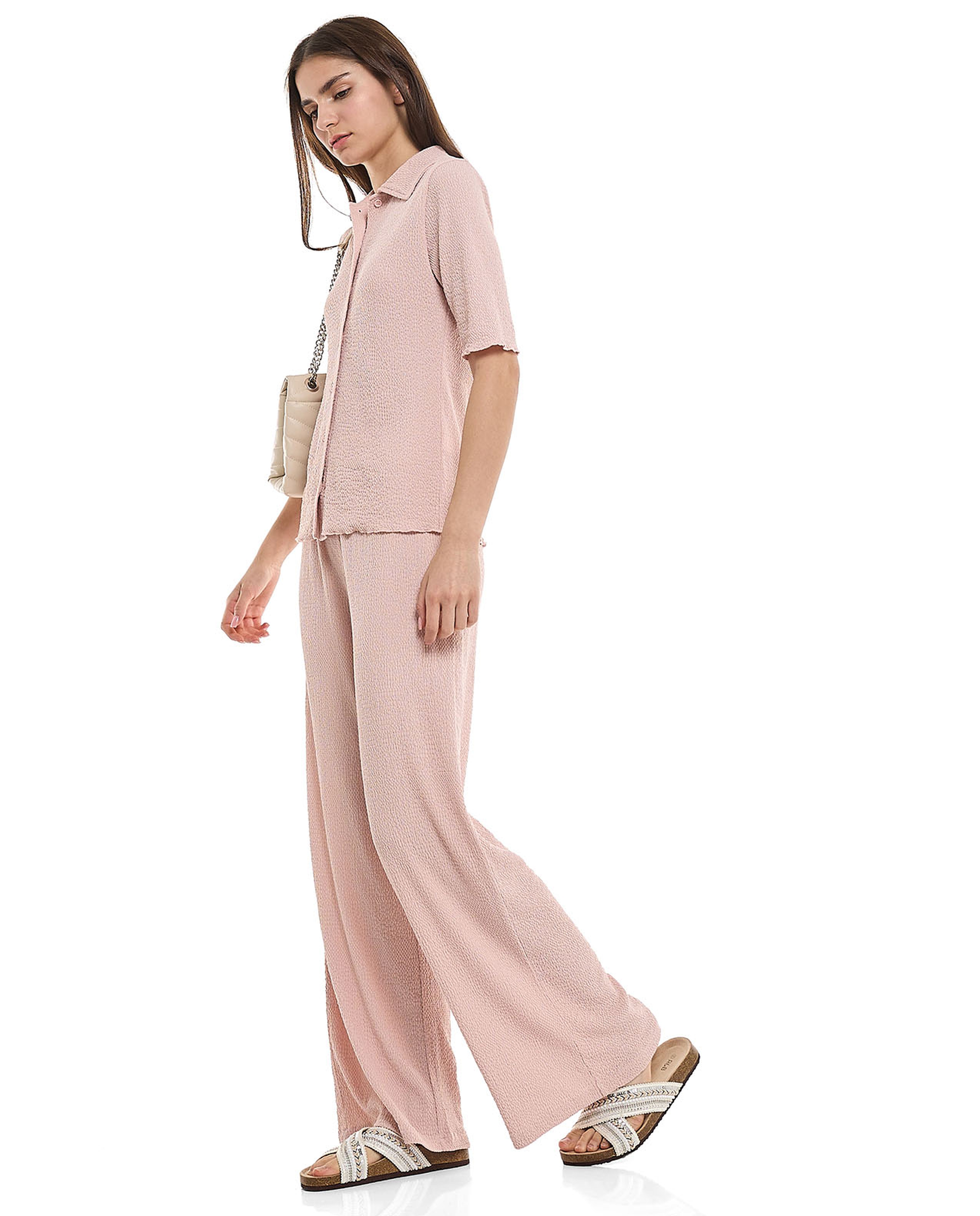 Textured Wide Leg Pants with Elastic Waist