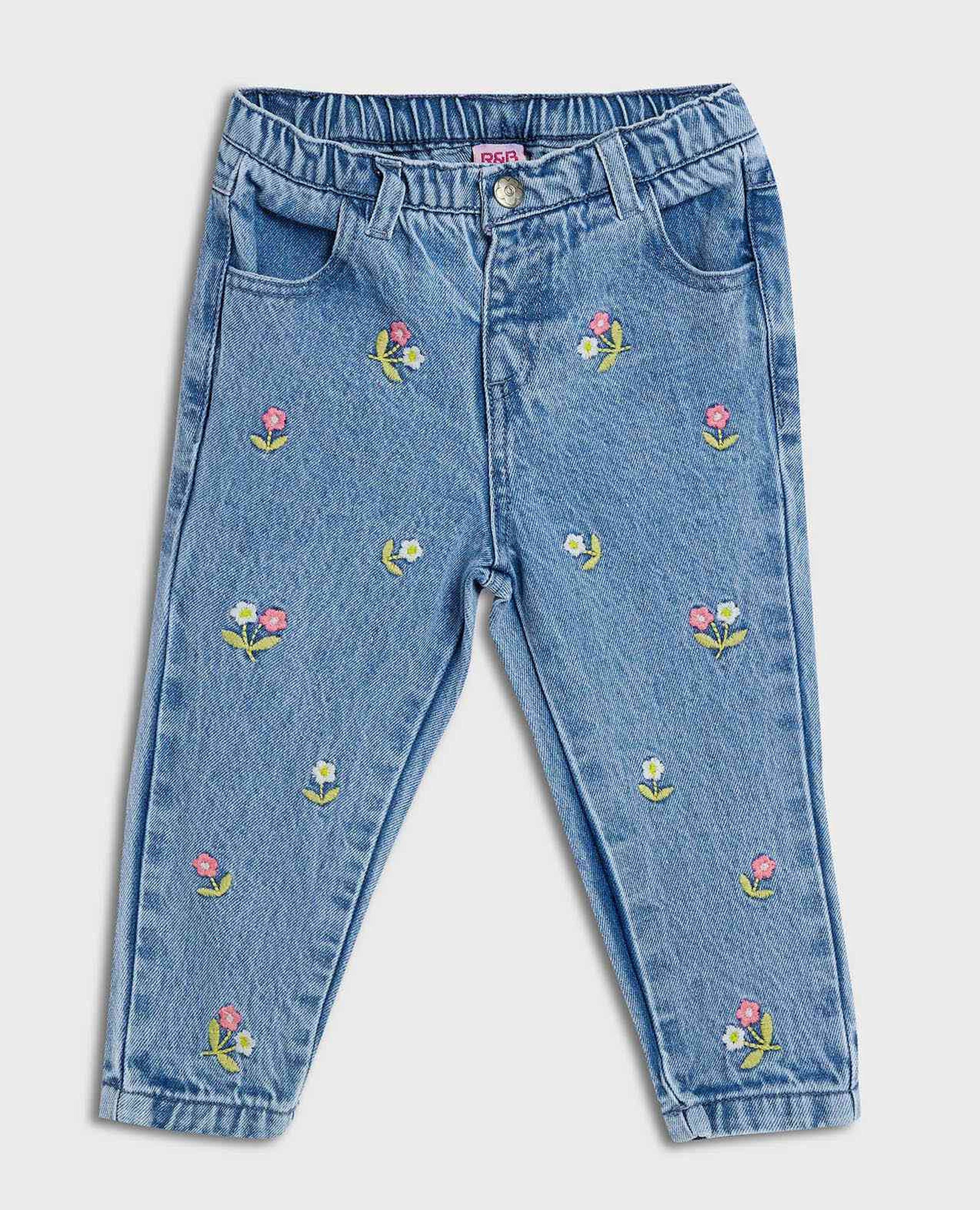 Embroidered Slim Fit Jeans with Button Closure