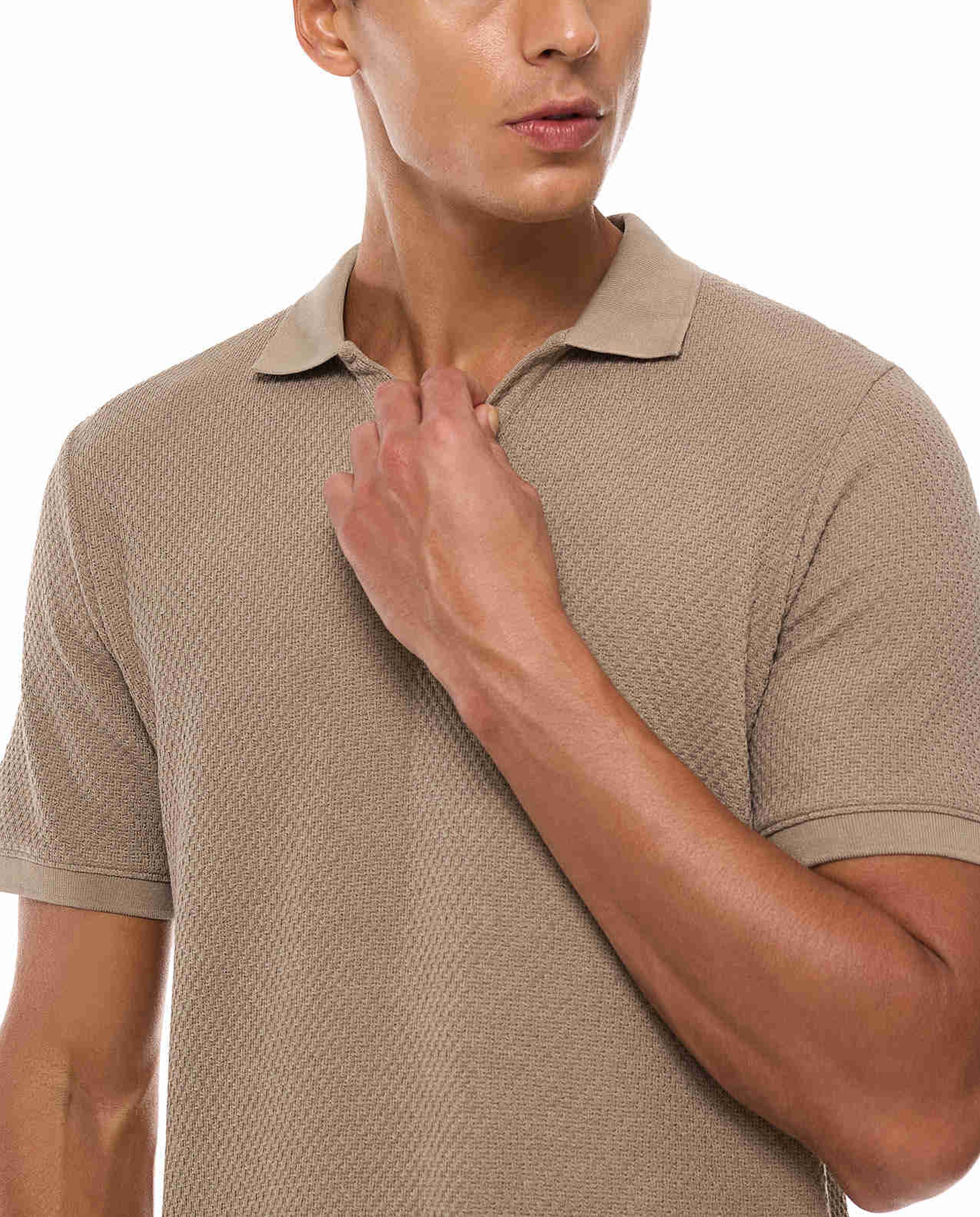 Textured Polo T-Shirt with Short Sleeves