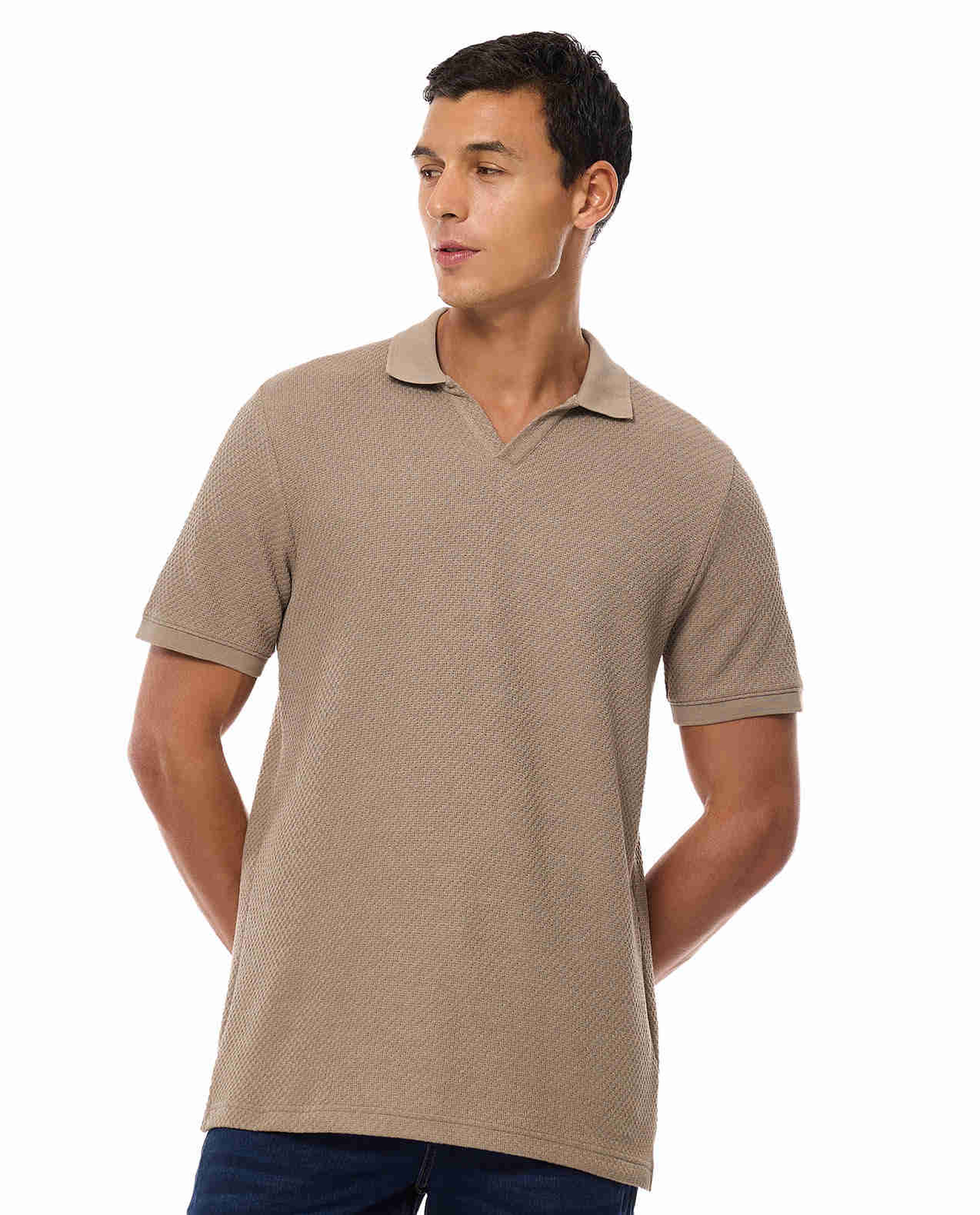 Textured Polo T-Shirt with Short Sleeves