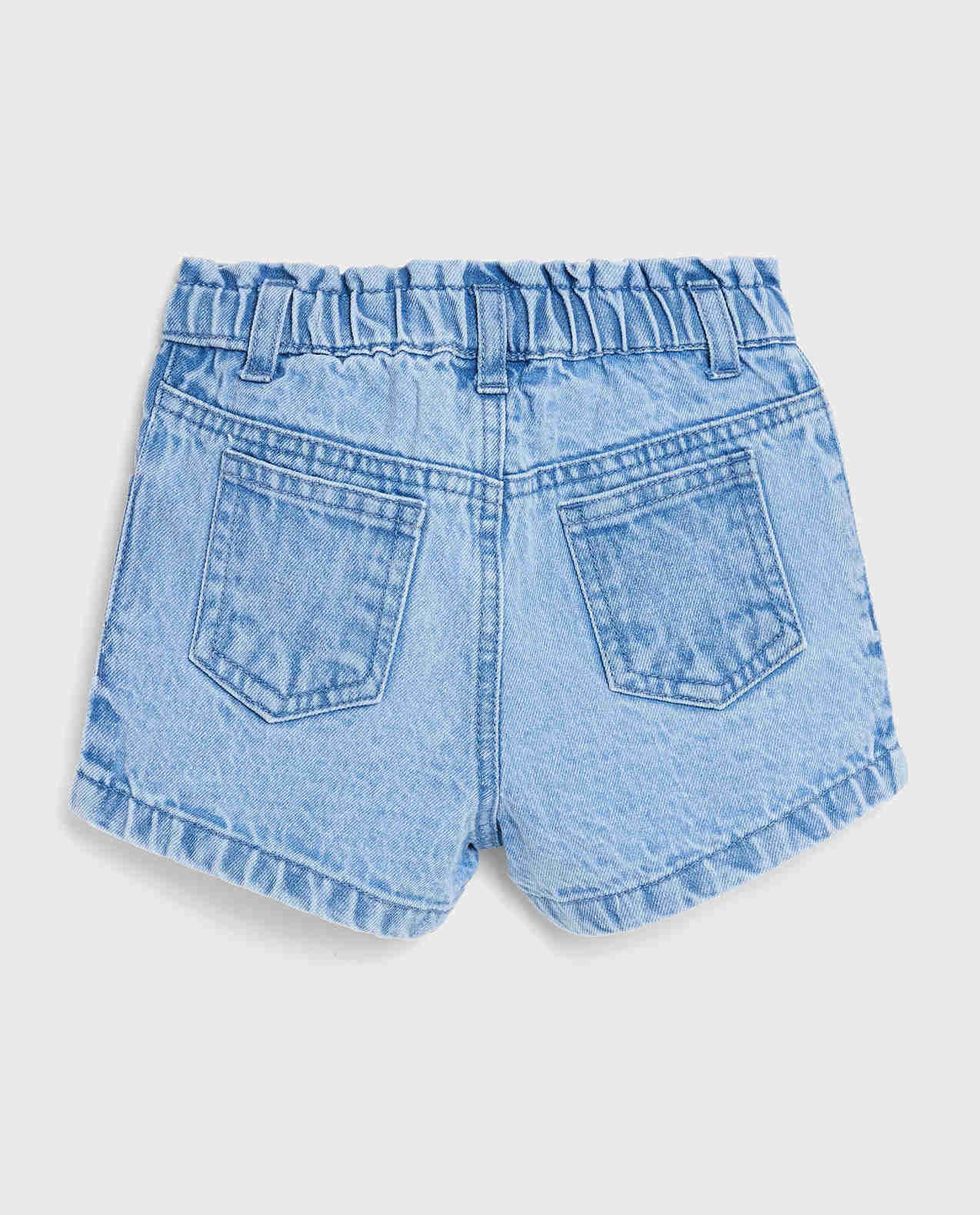 Embroidered Denim Shorts with Button Closure