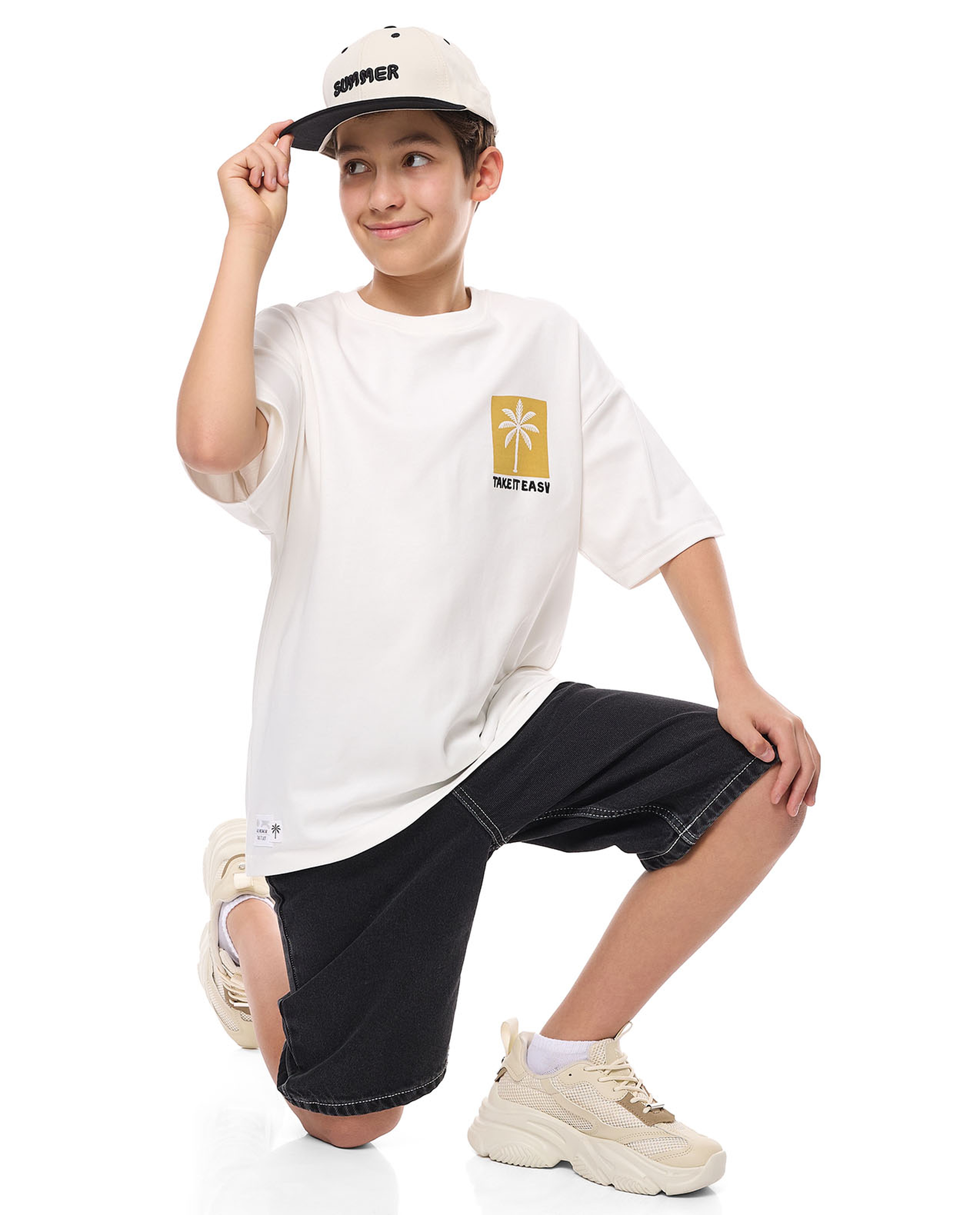 Printed Oversized T-Shirt with Crew Neck and Short Sleeves
