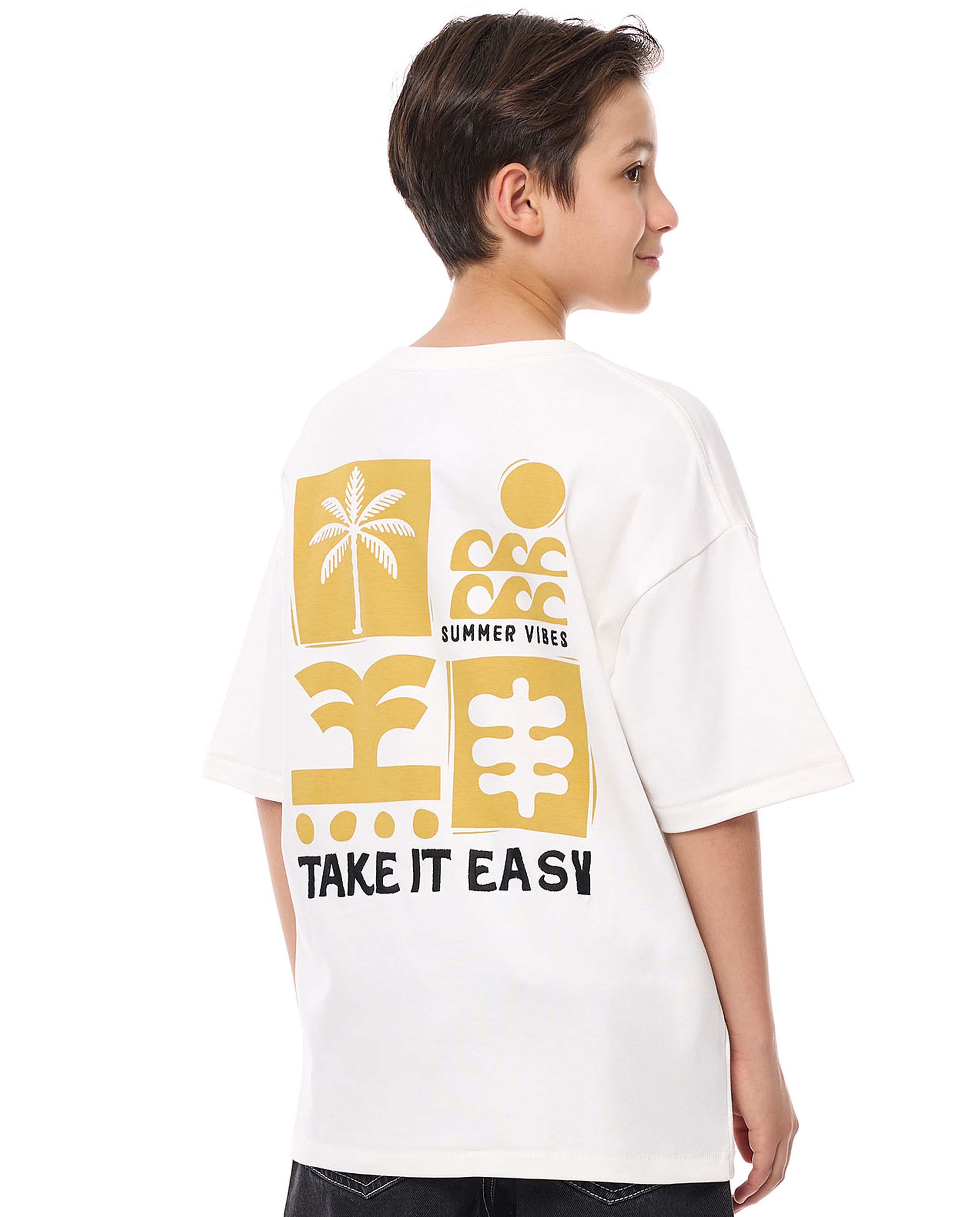 Printed Oversized T-Shirt with Crew Neck and Short Sleeves