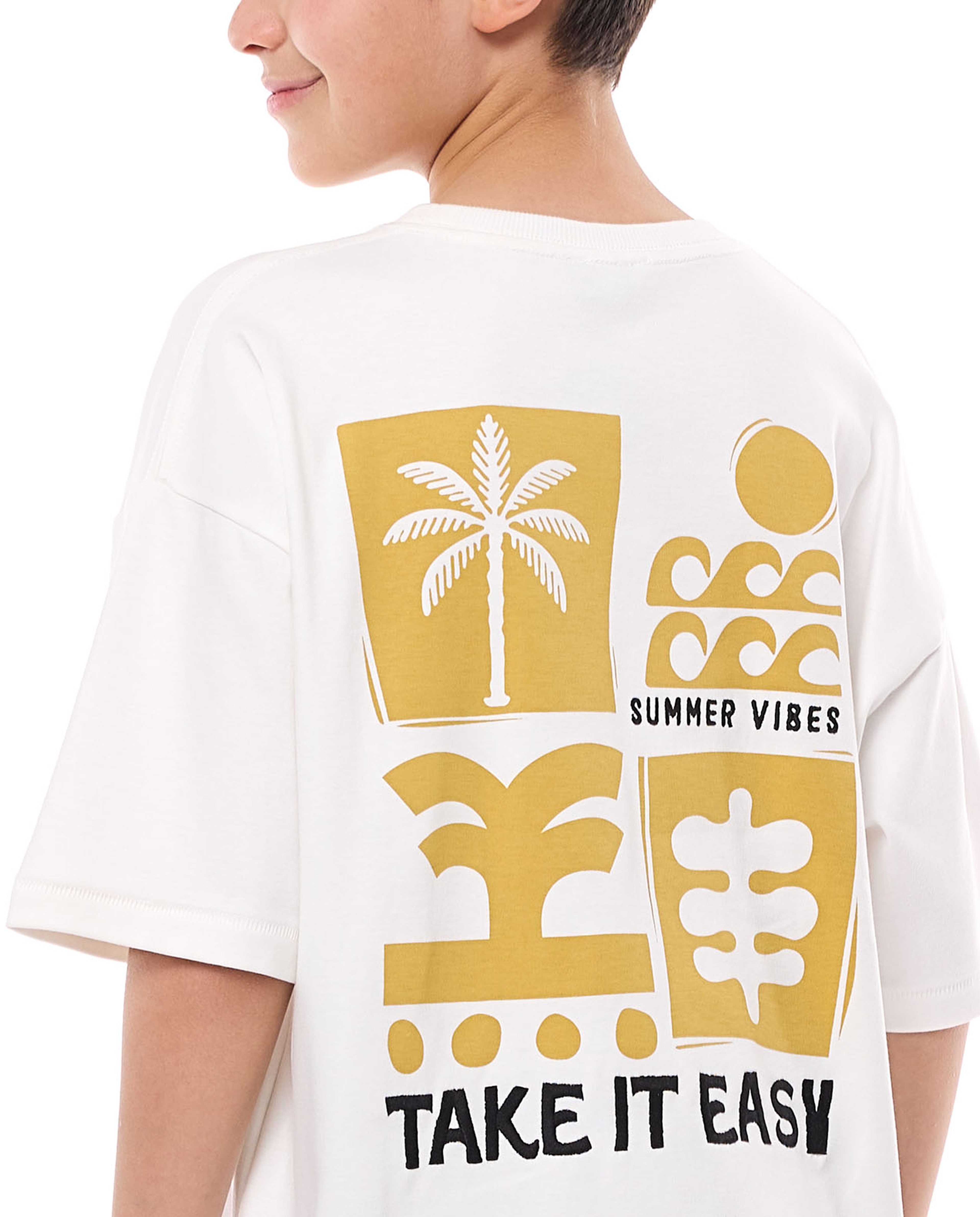 Printed Oversized T-Shirt with Crew Neck and Short Sleeves