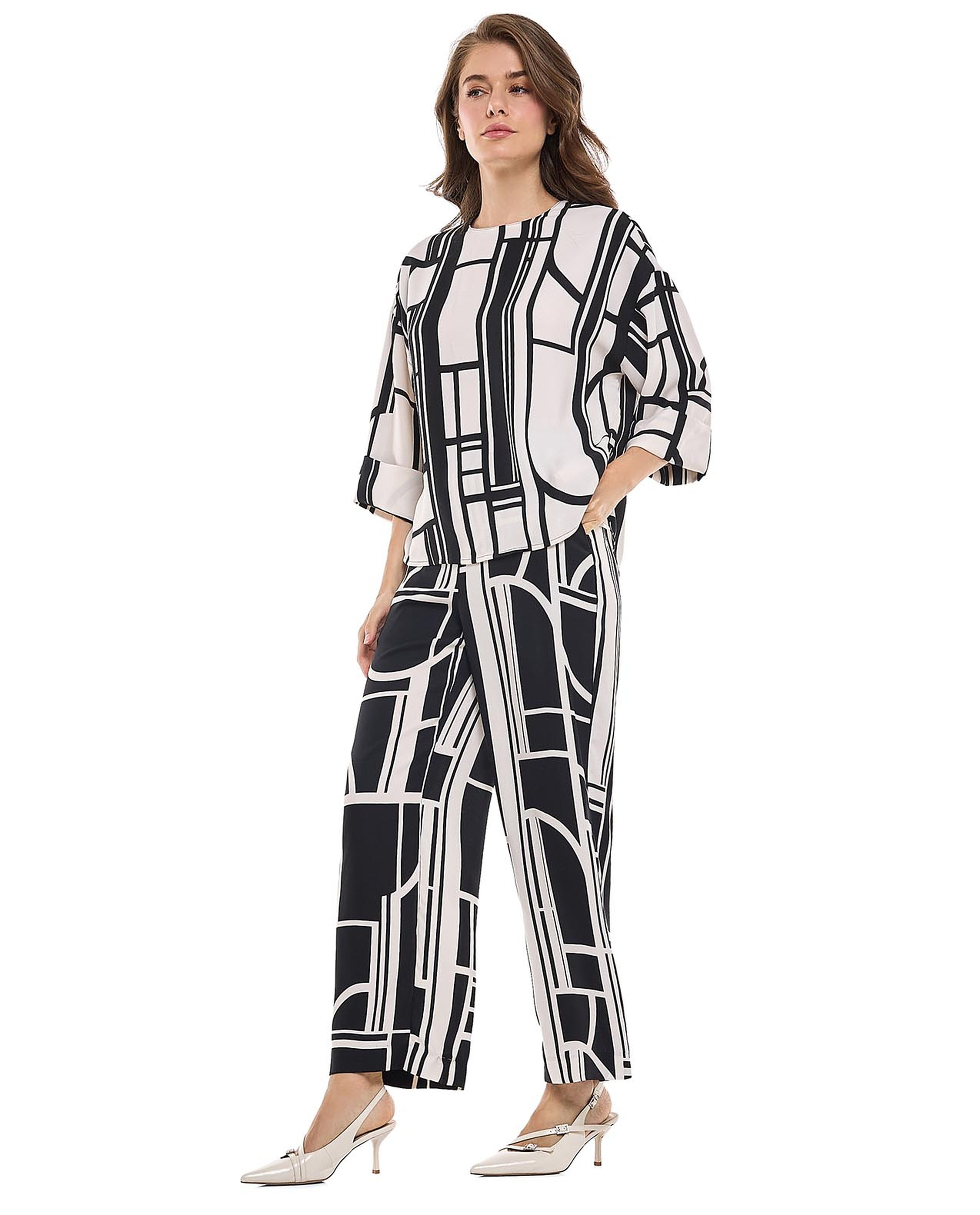 Patterned Straight Fit Pants with Drawstring Waist