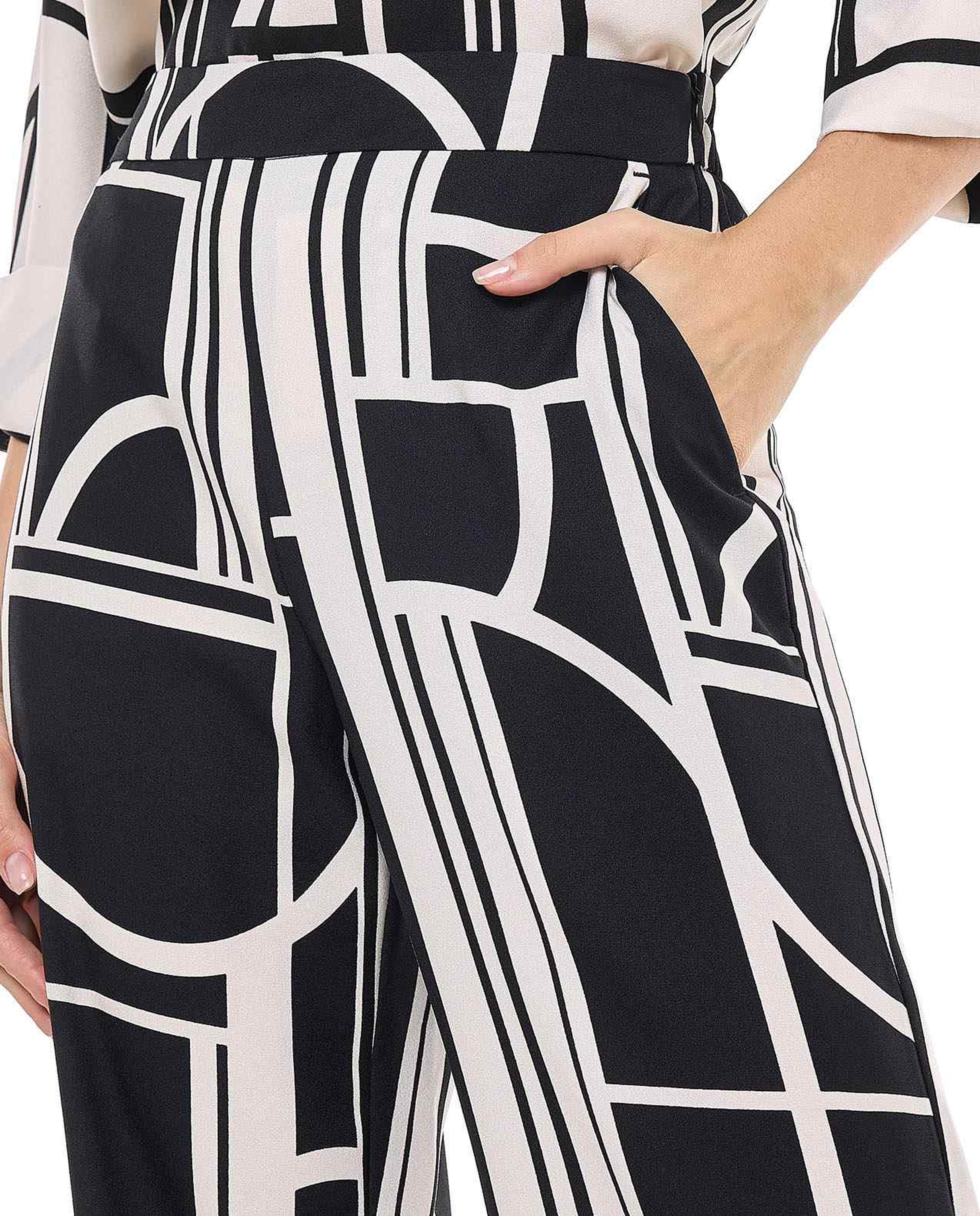 Patterned Straight Fit Pants with Drawstring Waist