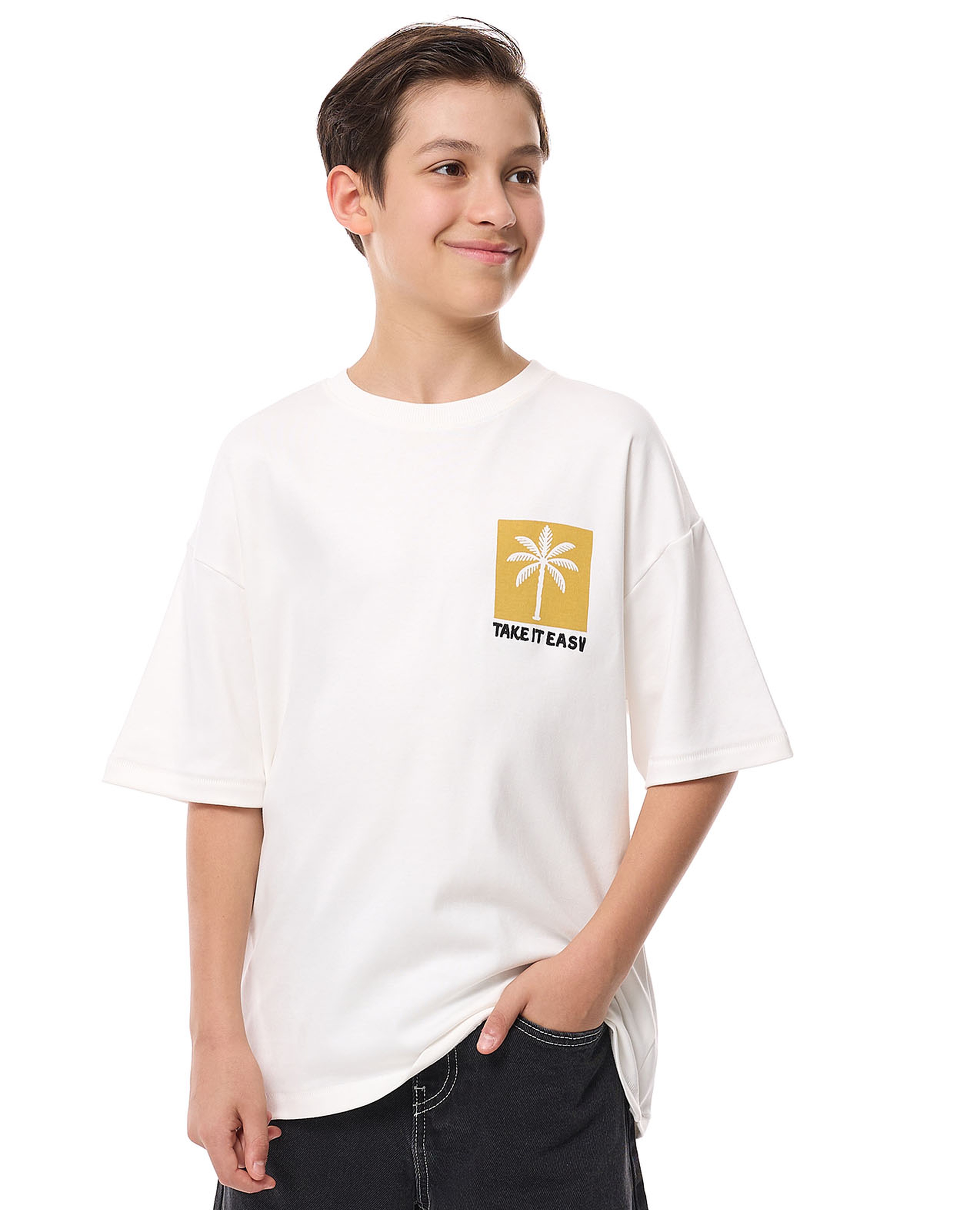 Printed Oversized T-Shirt with Crew Neck and Short Sleeves