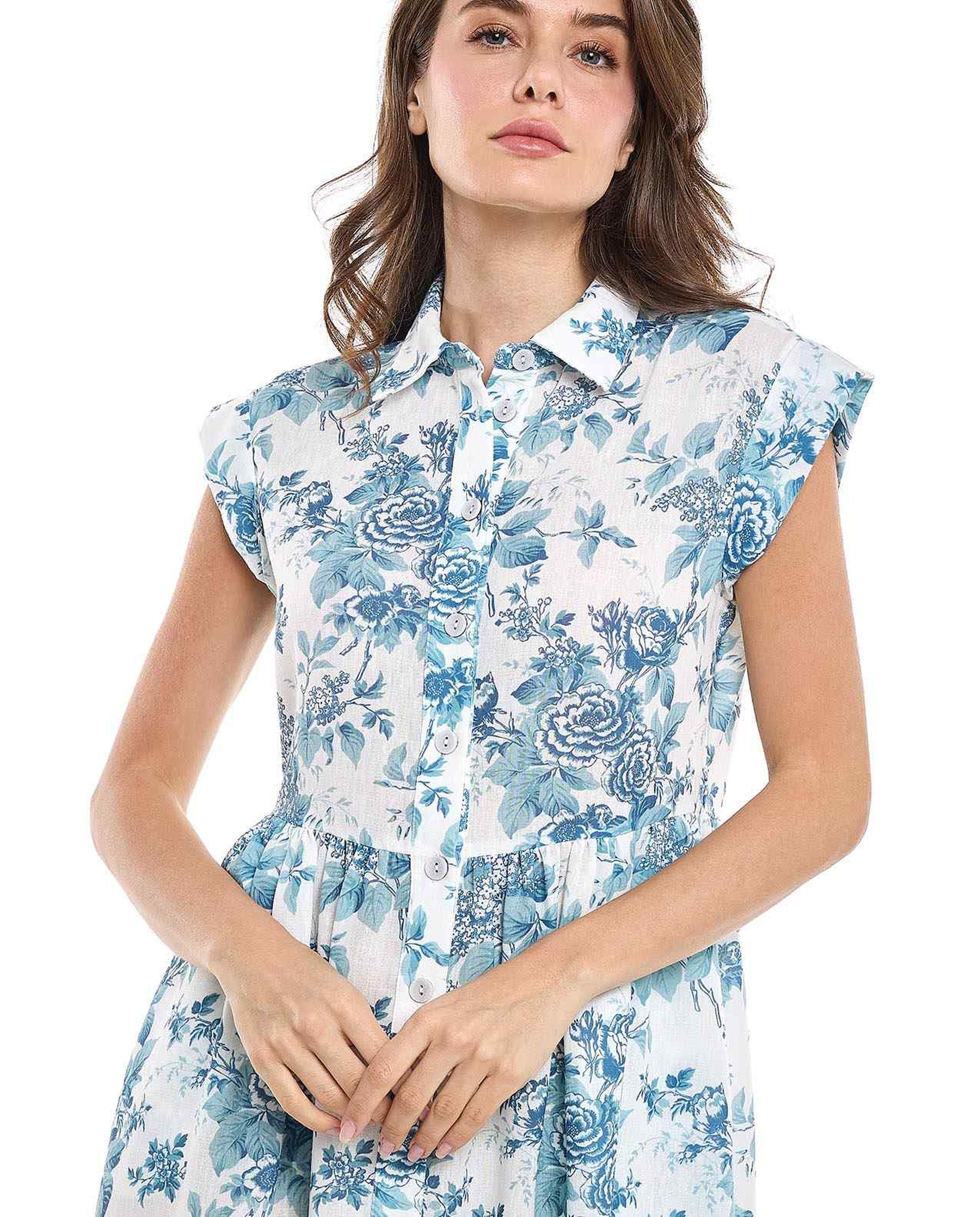 فستان قميص بياقة كلاسيكية وأكمام كاب