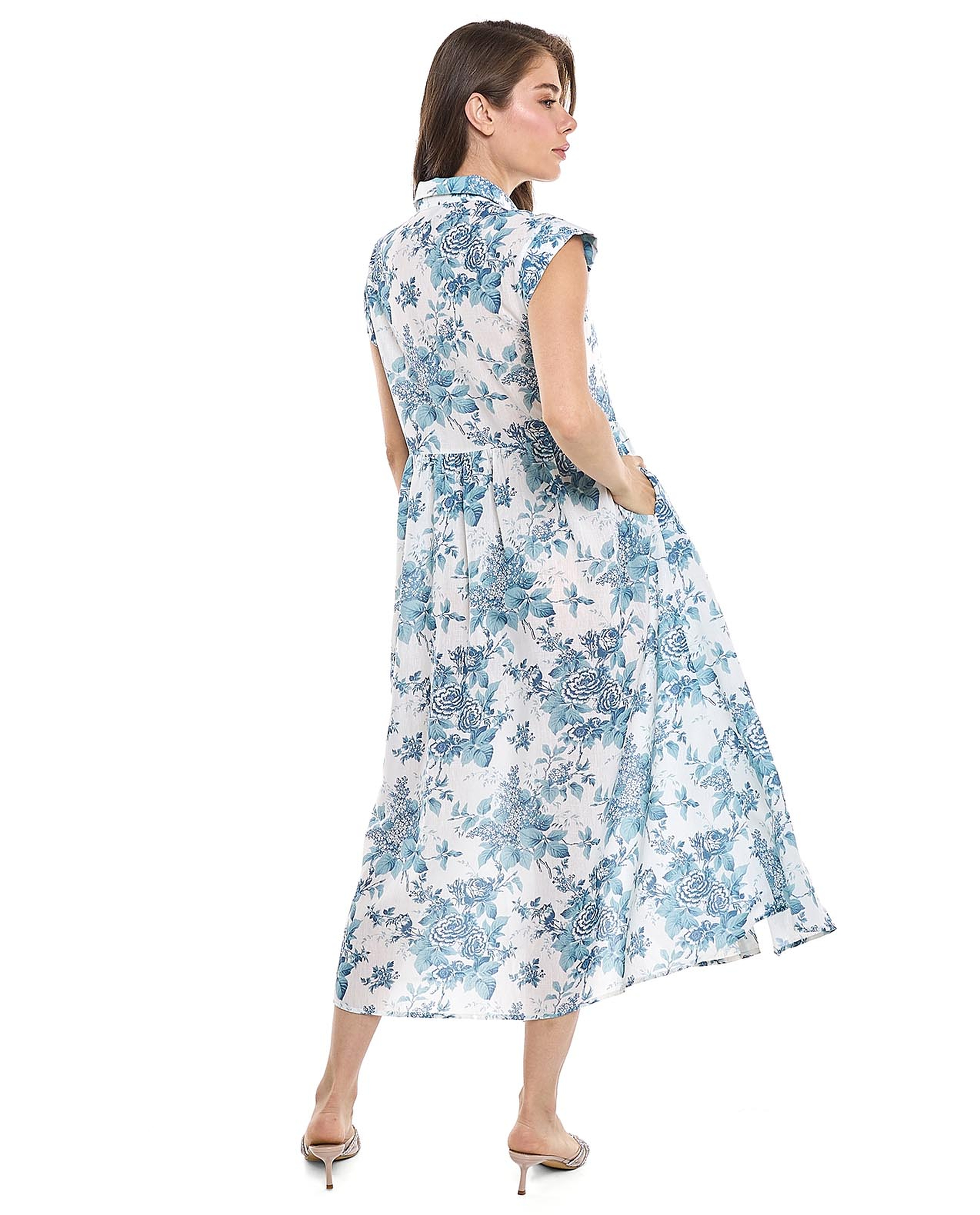 فستان قميص بياقة كلاسيكية وأكمام كاب