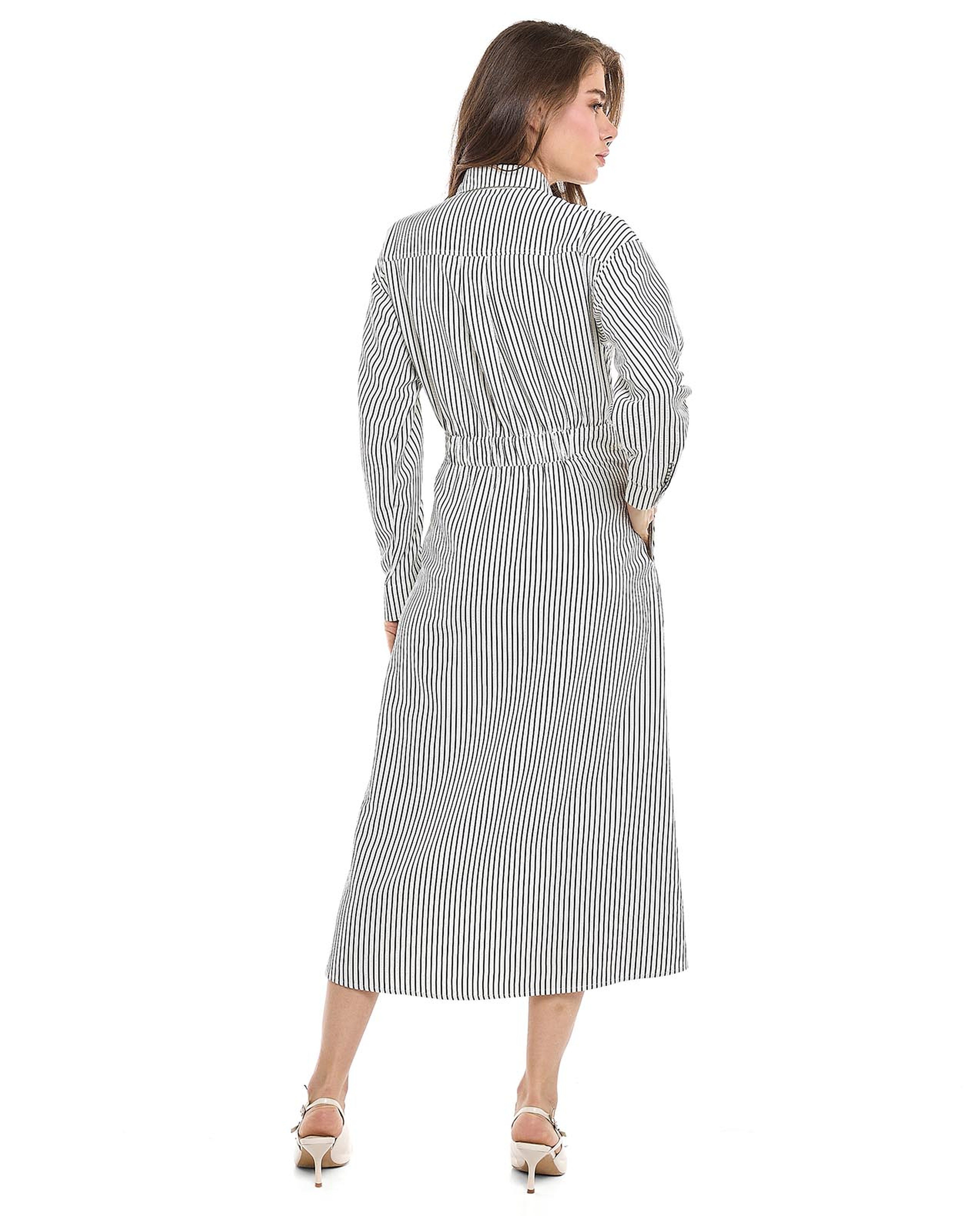 Striped Shirt Dress with Classic Collar and Long Sleeves