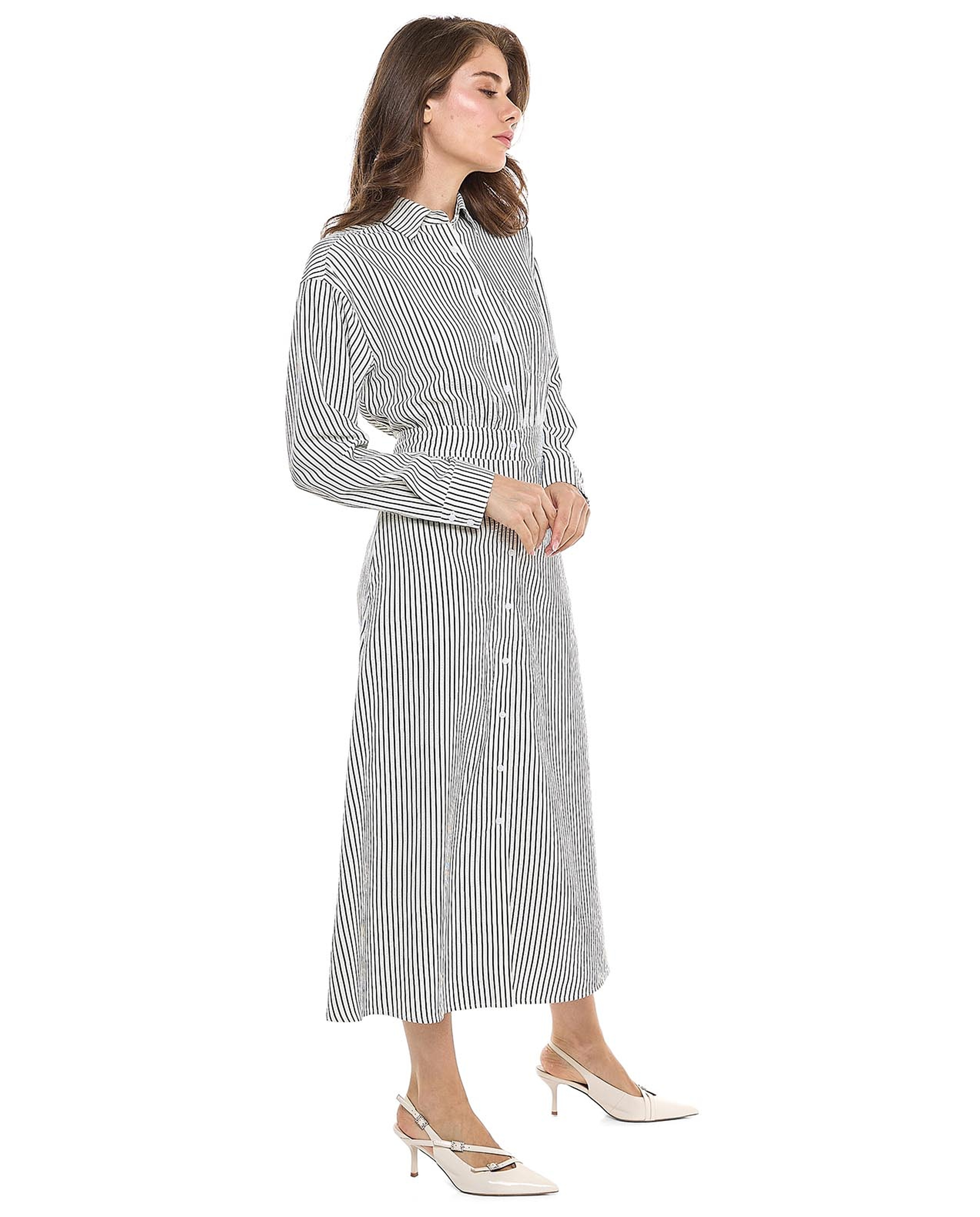 Striped Shirt Dress with Classic Collar and Long Sleeves