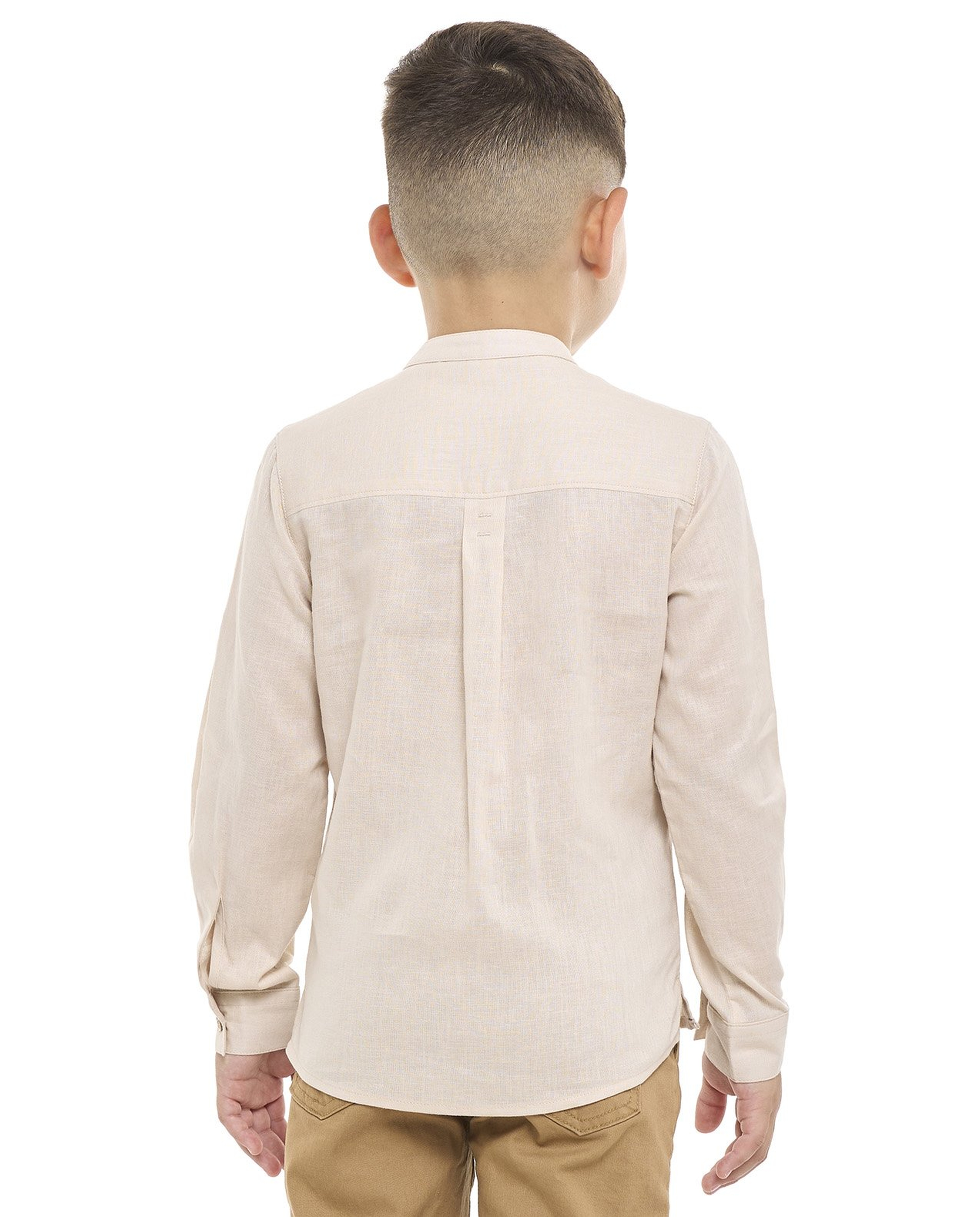 Pocket Detail Shirt with Mandarin Collar and Long Sleeves