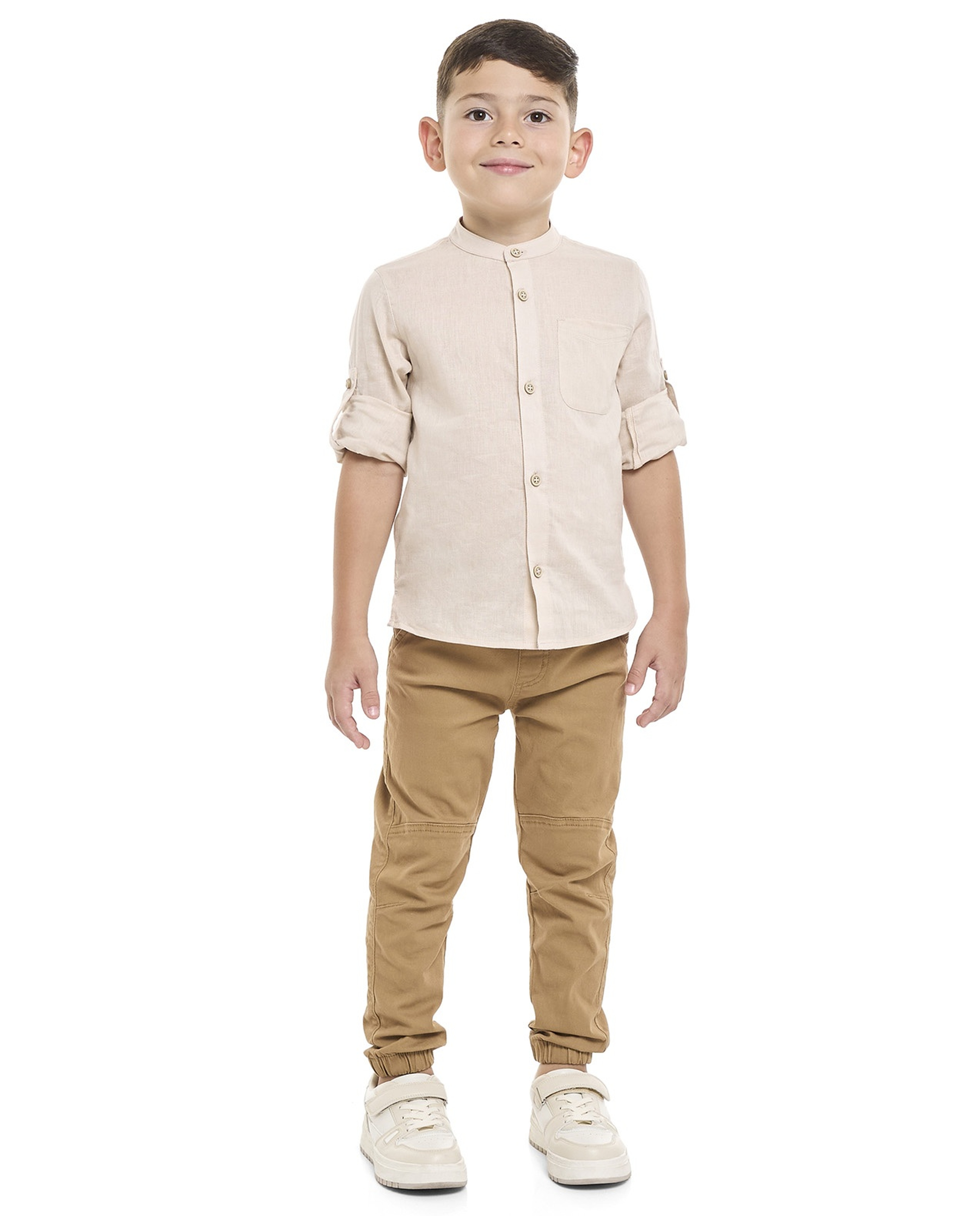 Pocket Detail Shirt with Mandarin Collar and Long Sleeves