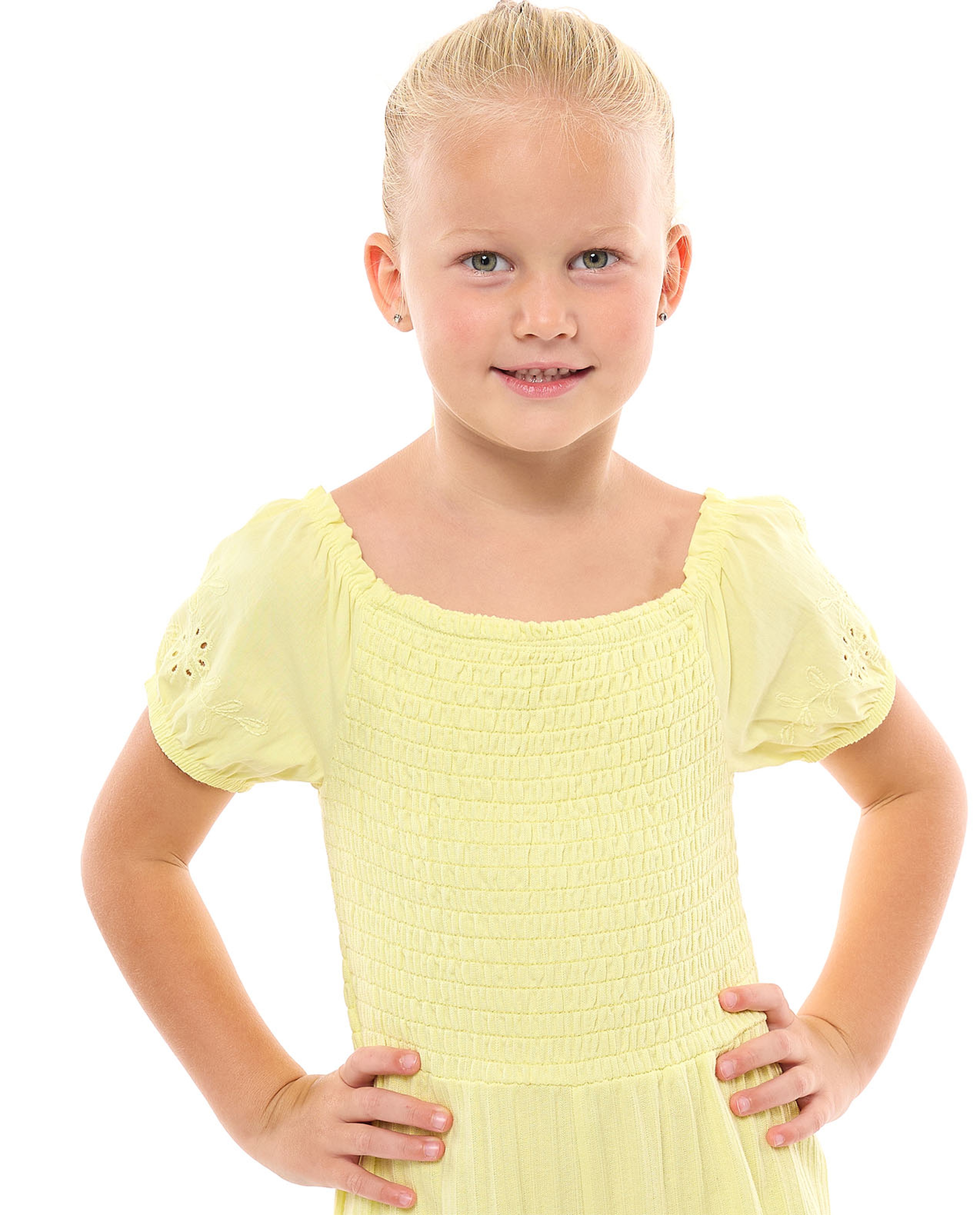 Smocked Jumpsuit with Square Neck and Puff Sleeves