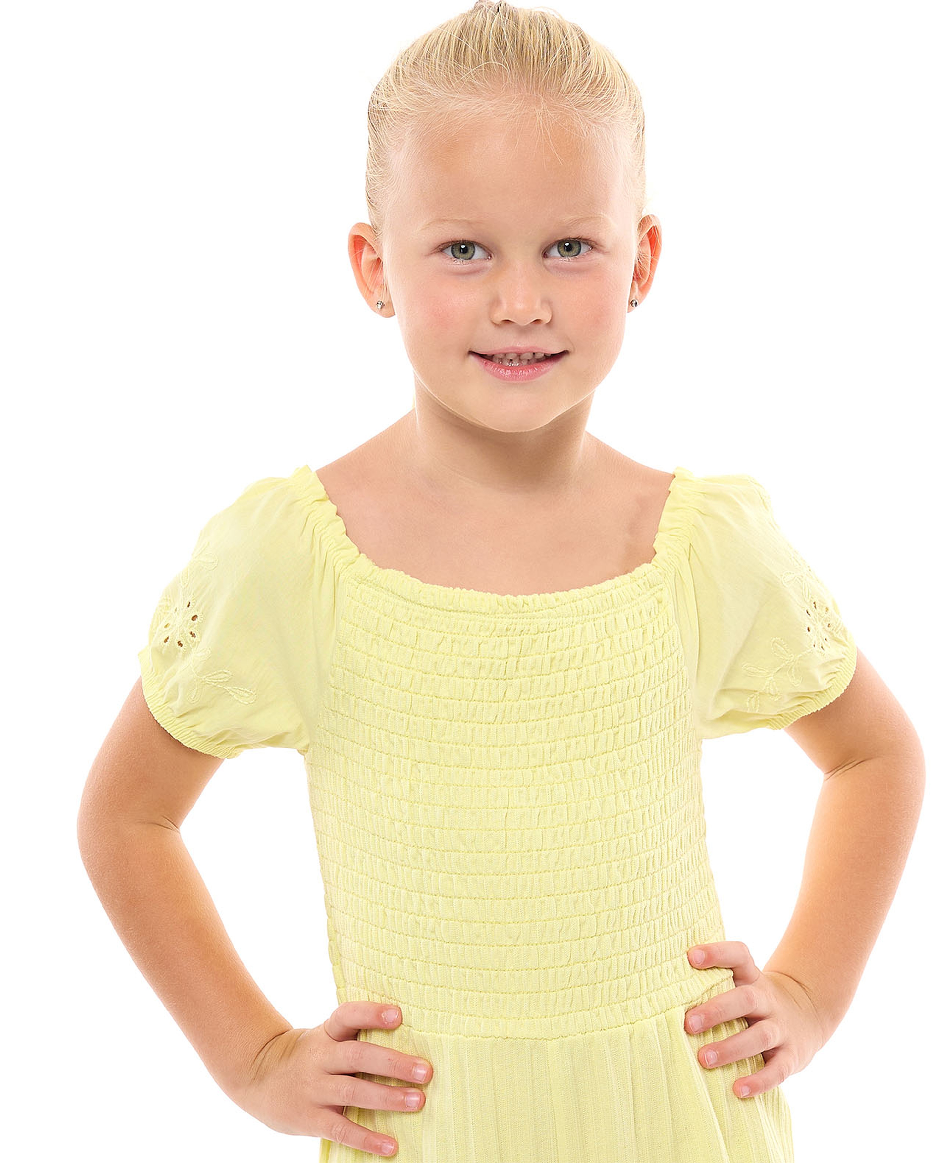 Smocked Jumpsuit with Square Neck and Puff Sleeves