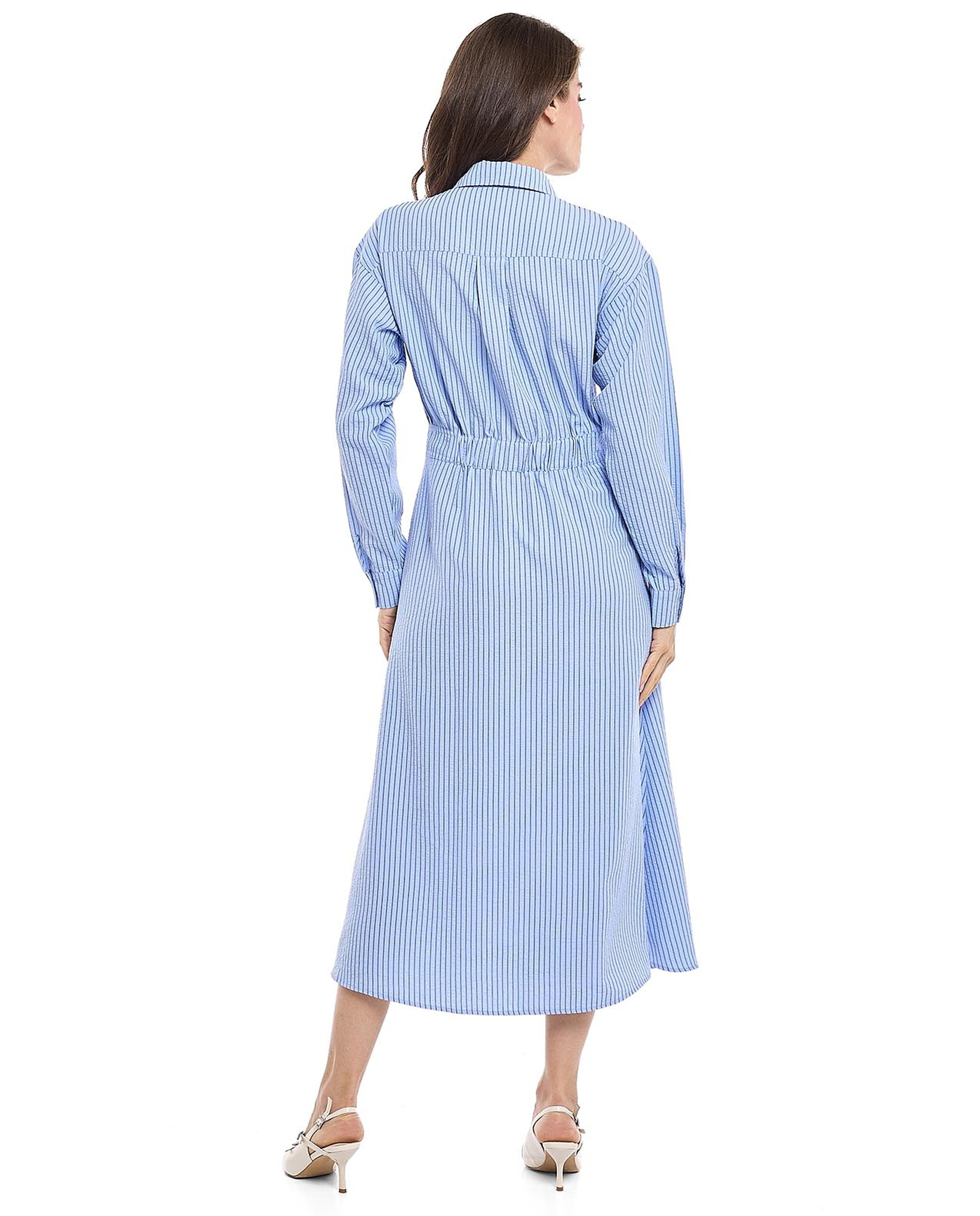 Striped Shirt Dress with Classic Collar and Long Sleeves