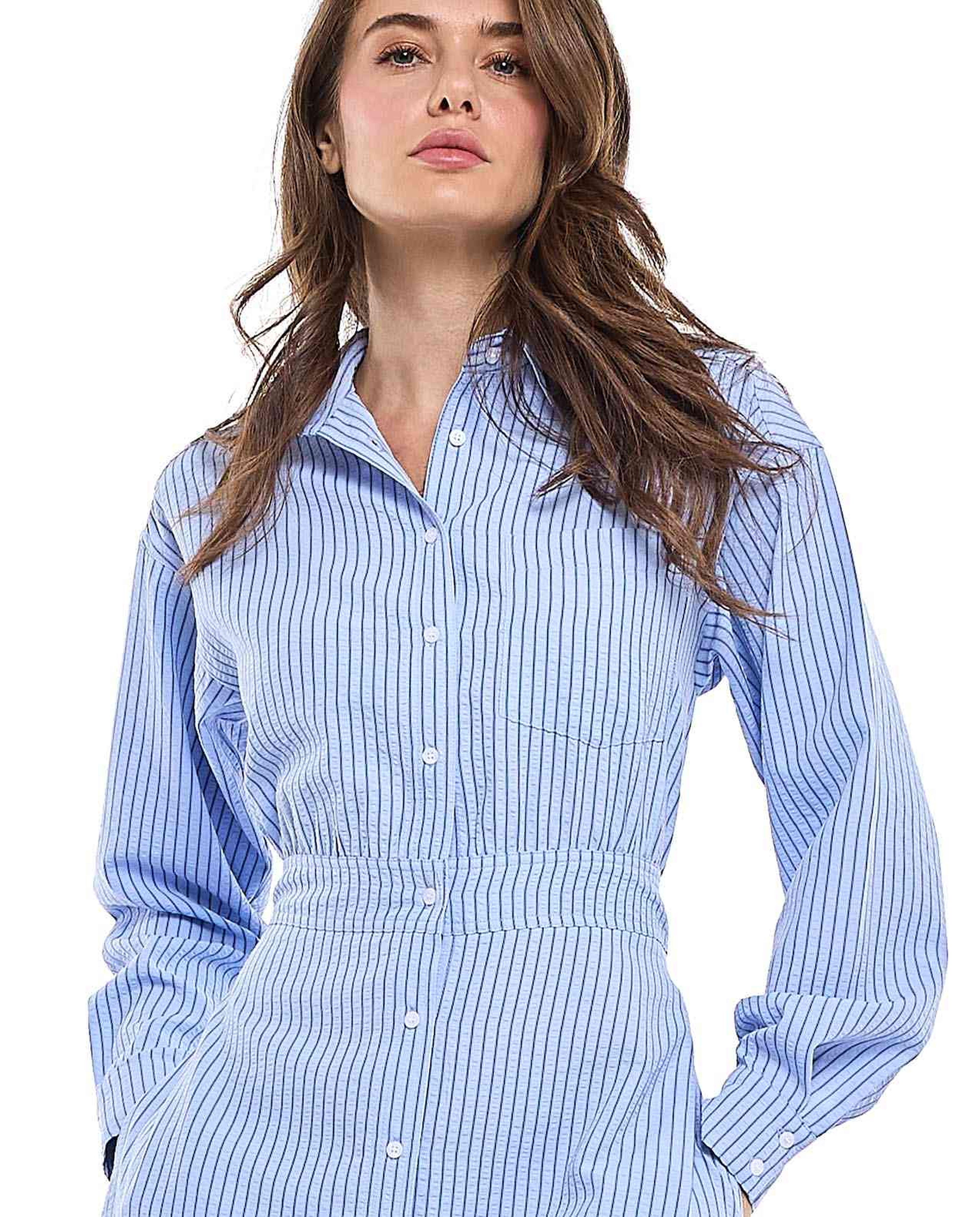 Striped Shirt Dress with Classic Collar and Long Sleeves