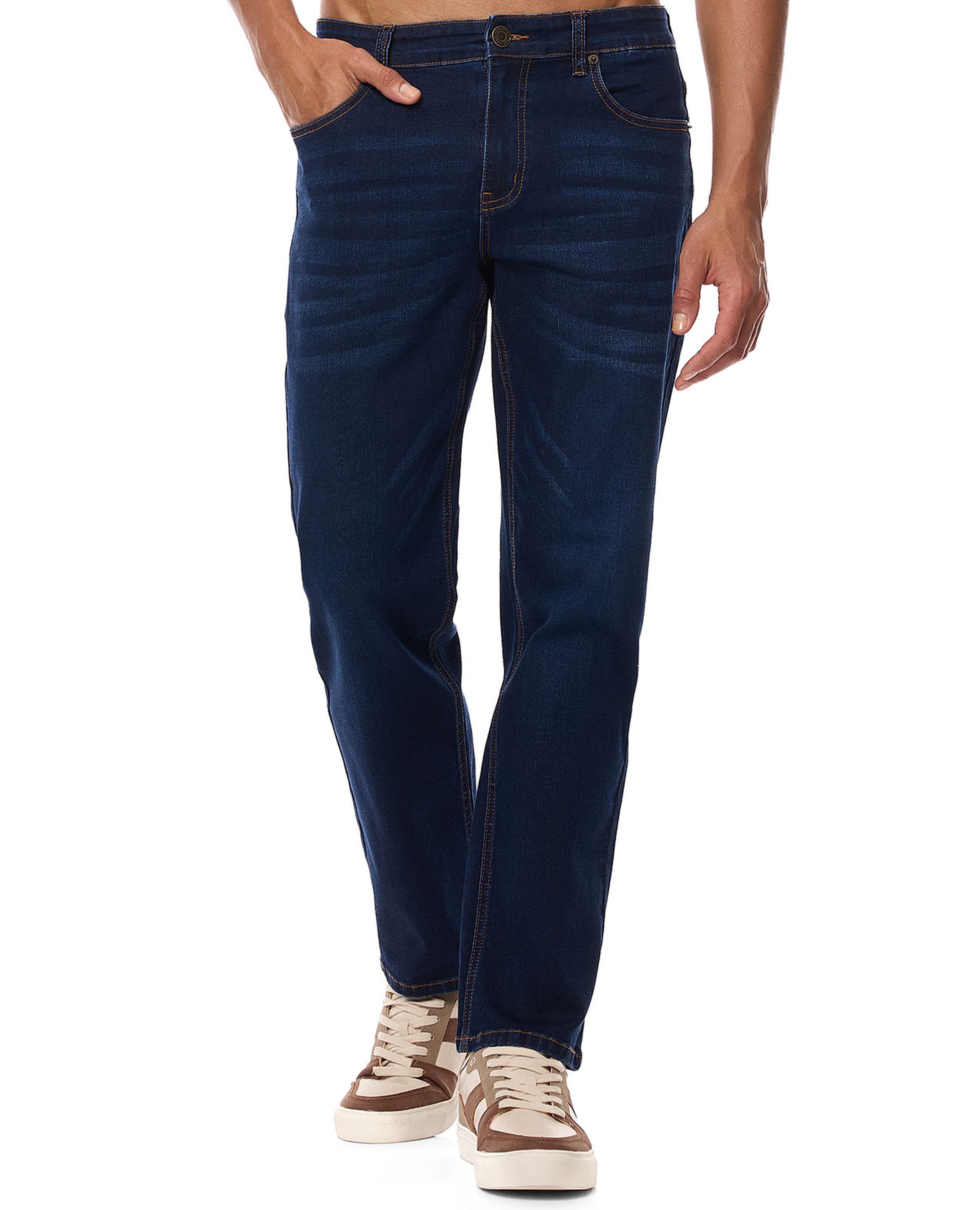 Faded Straight Fit Jeans with Button Closure