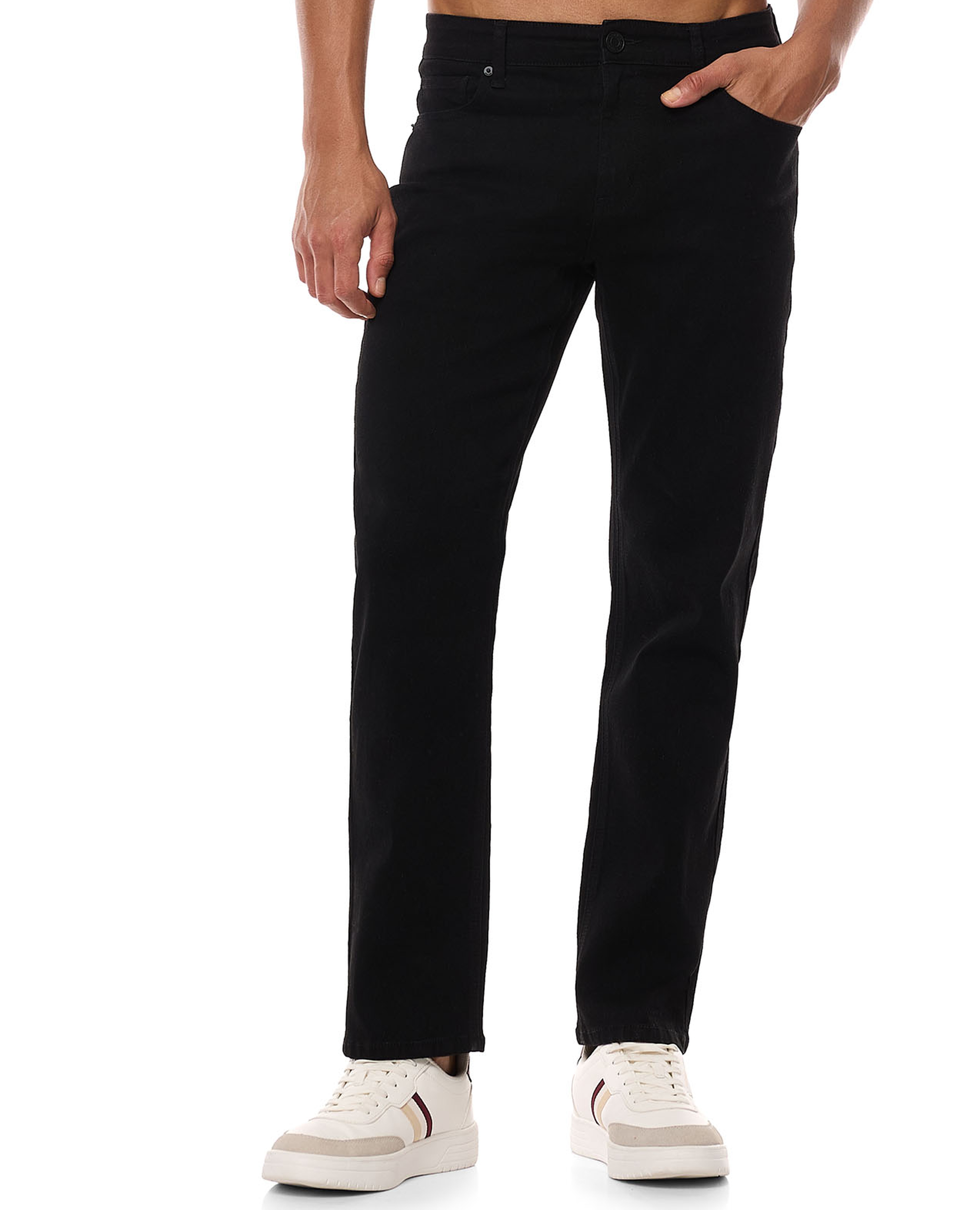 Solid Straight Fit Jeans with Button Closure