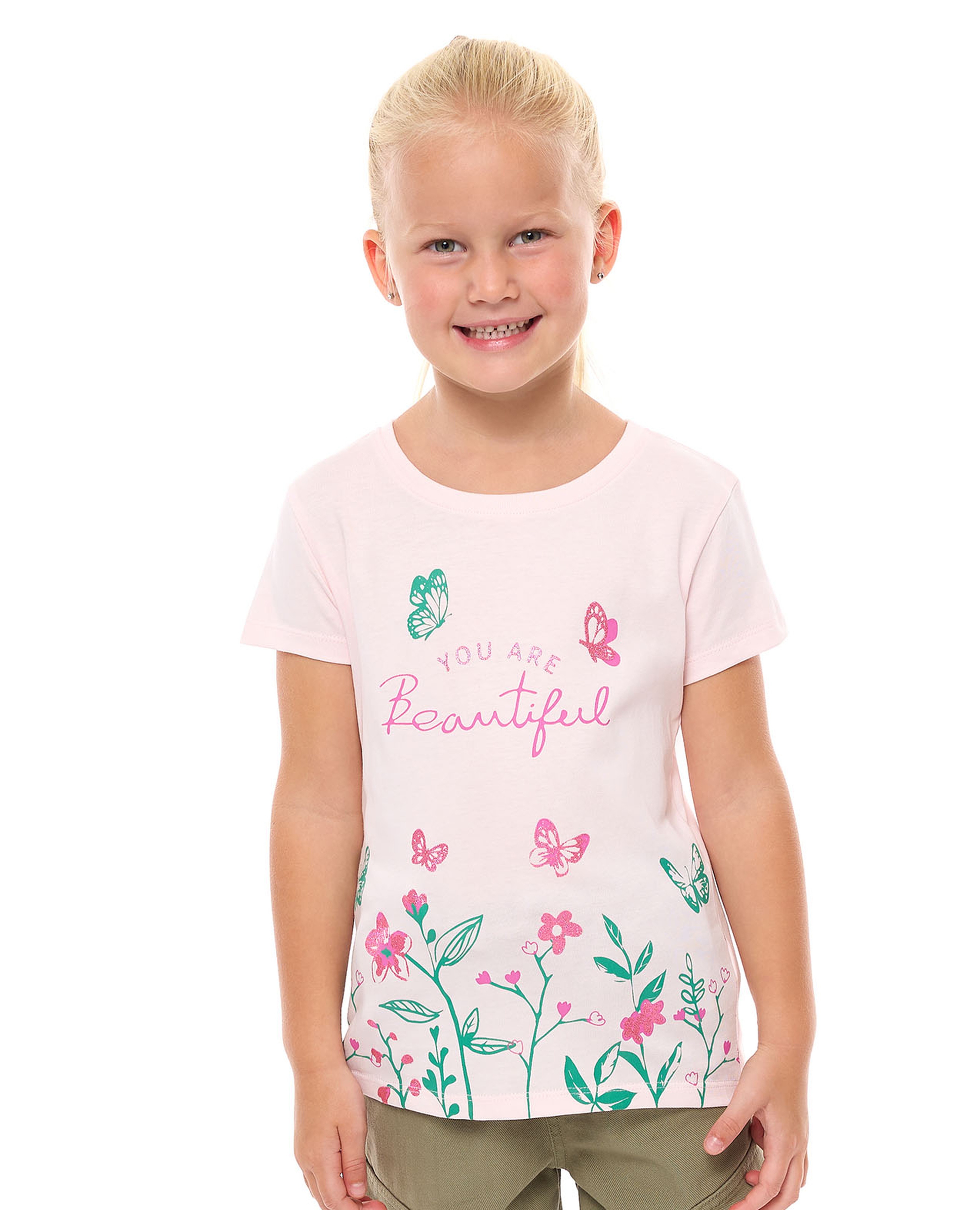 تيشيرت بطبعة وياقة مستديرة وأكمام قصيرة