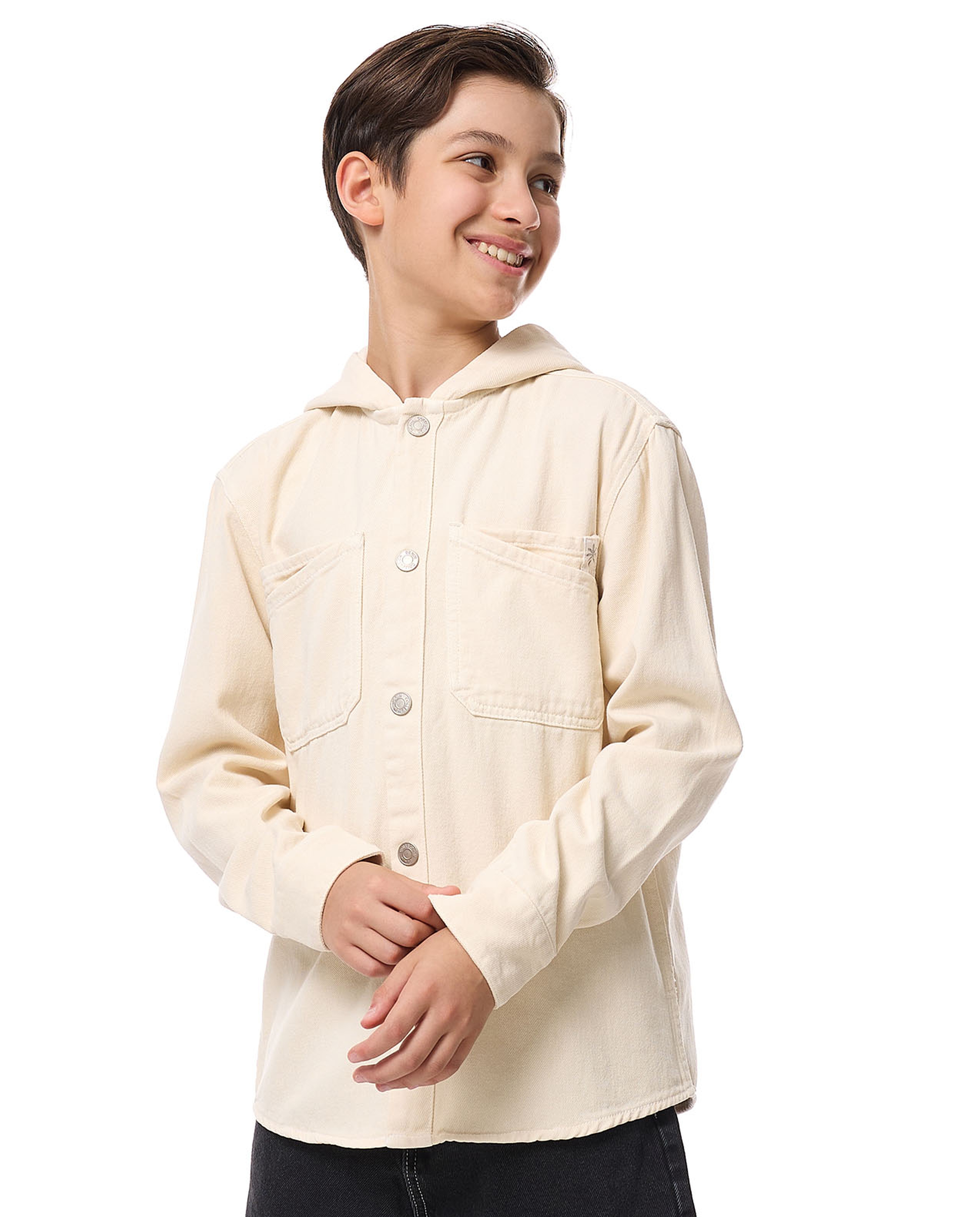 Pocket Detail Hooded Shirt with Long Sleeves
