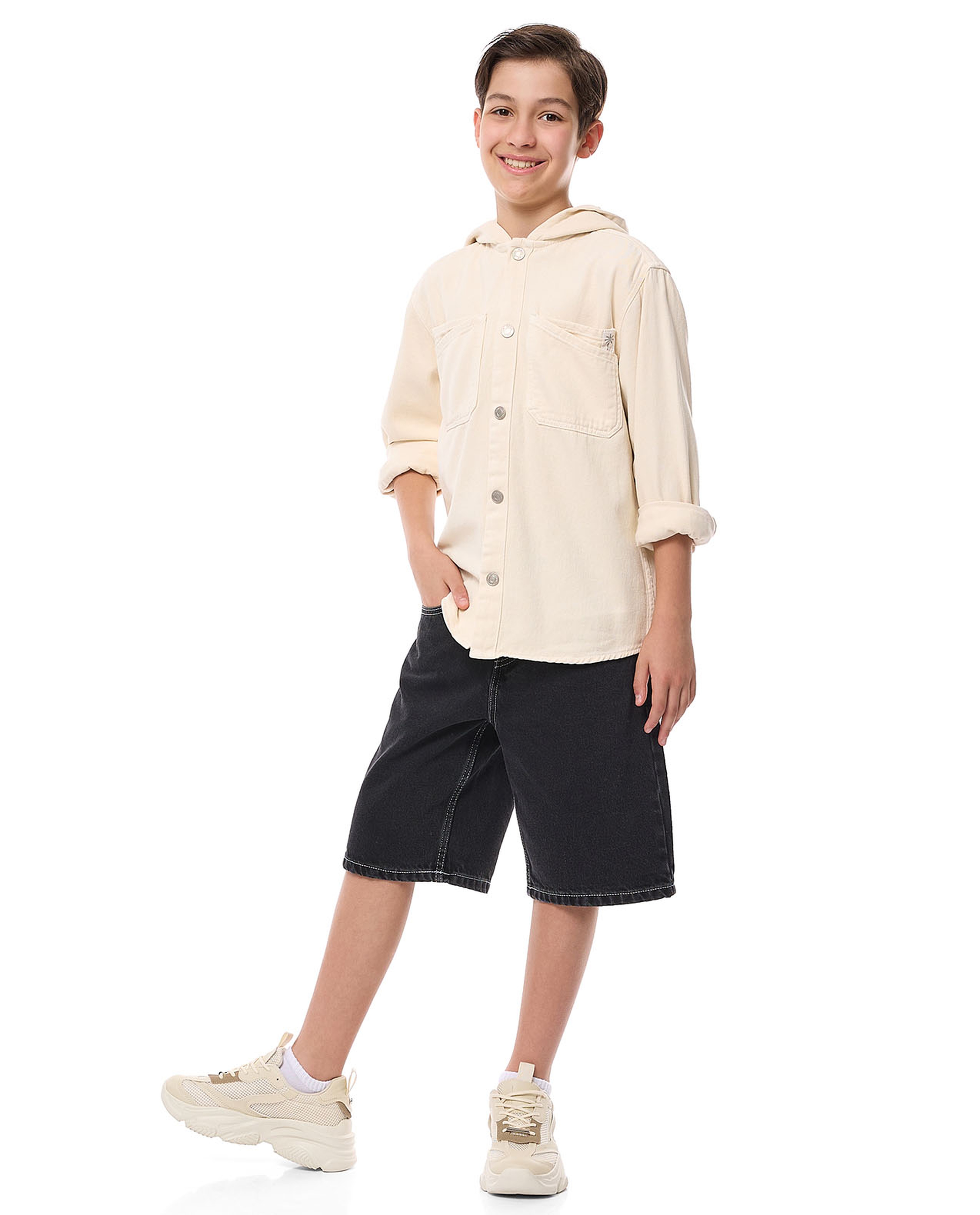 Pocket Detail Hooded Shirt with Long Sleeves