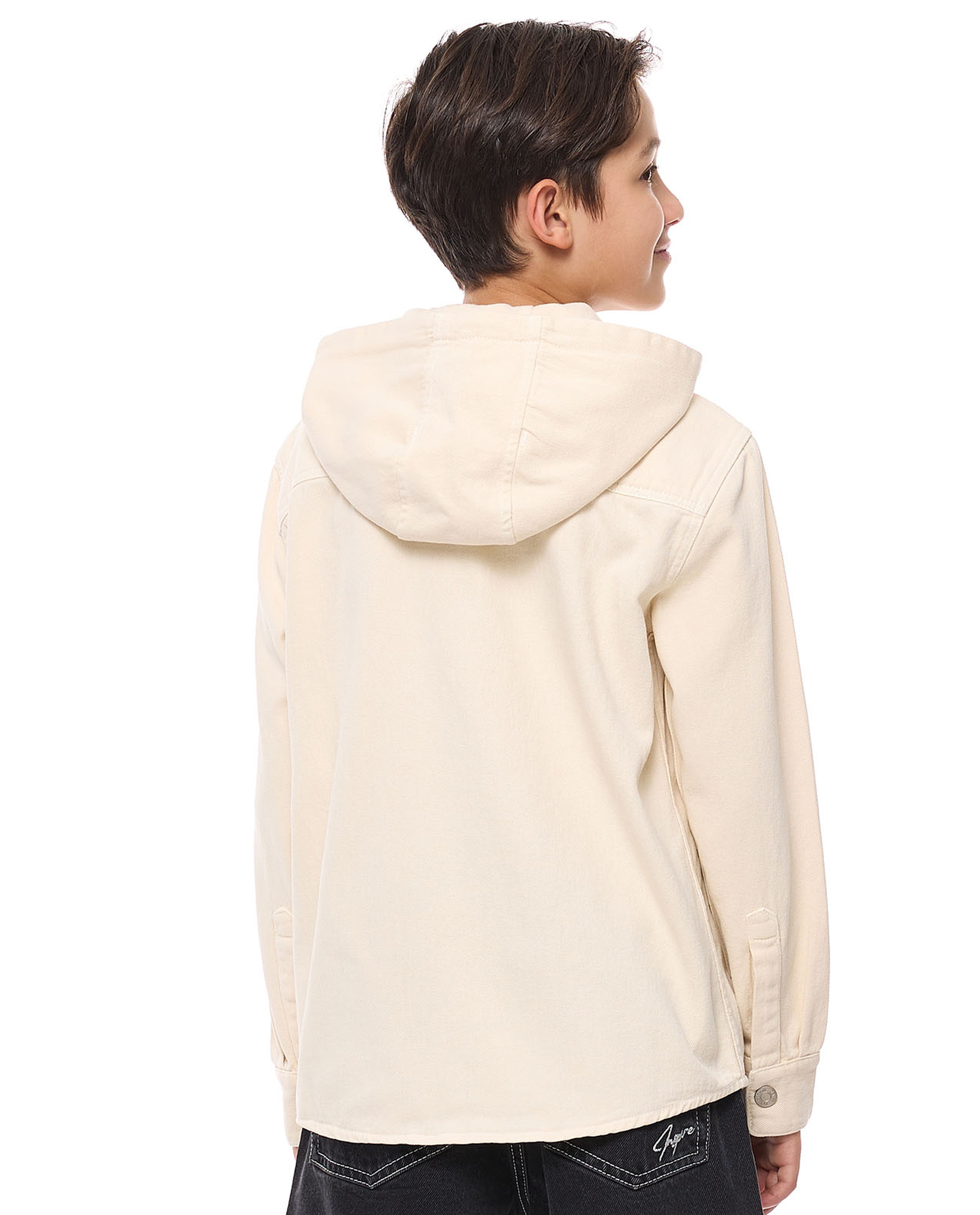 Pocket Detail Hooded Shirt with Long Sleeves