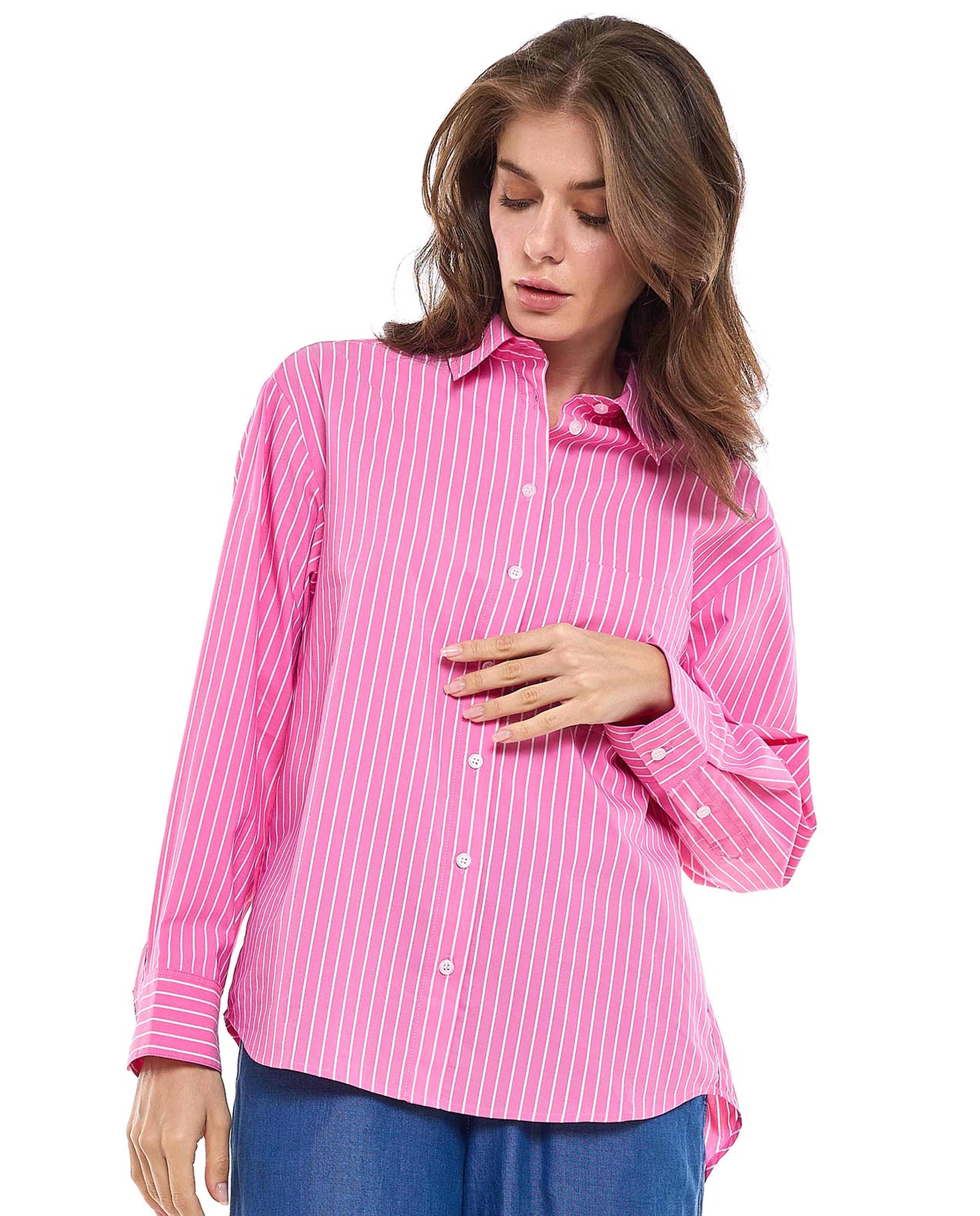 Striped Shirt with Classic Collar and Long Sleeves