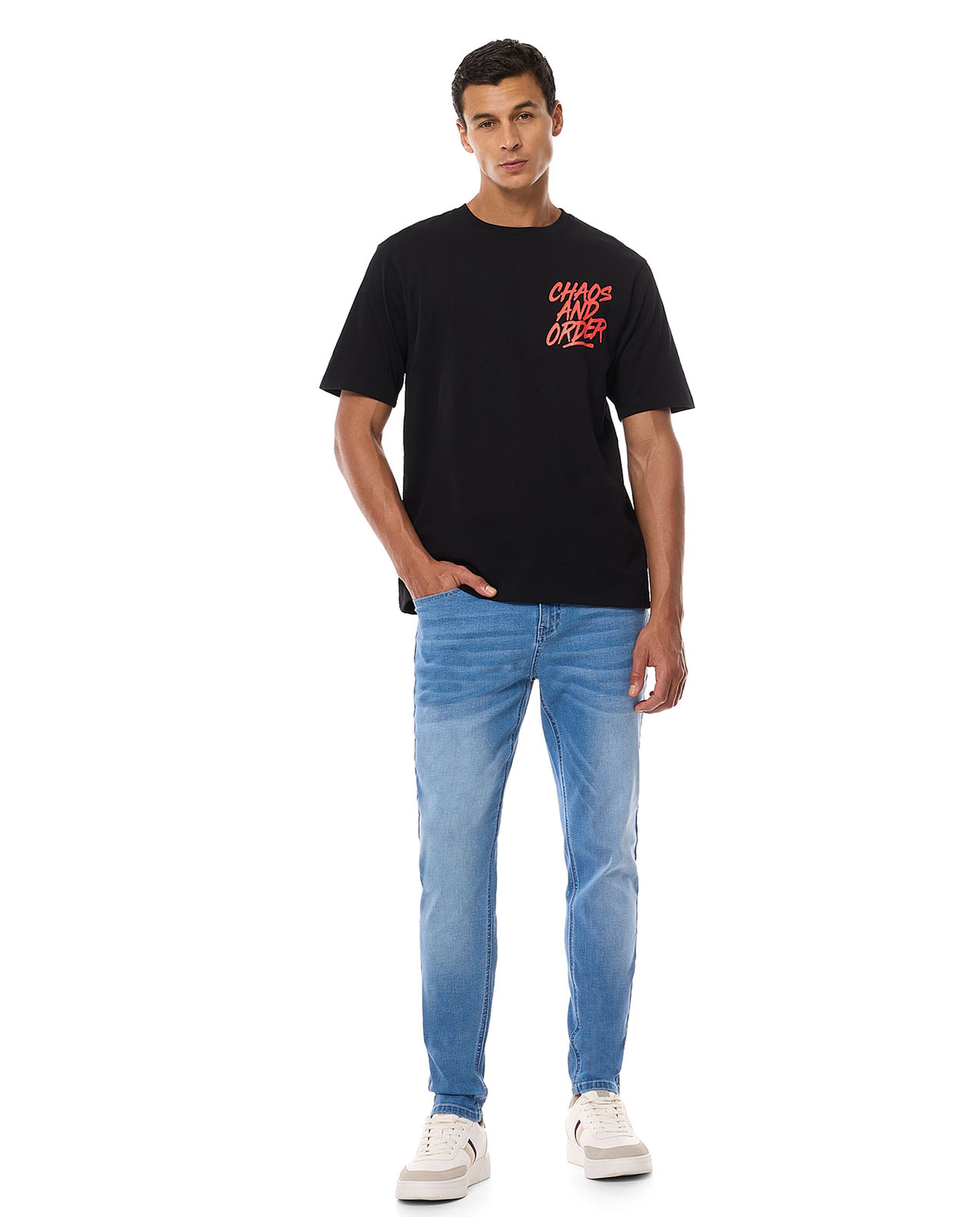 Faded Slim Fit Jeans with Button Closure