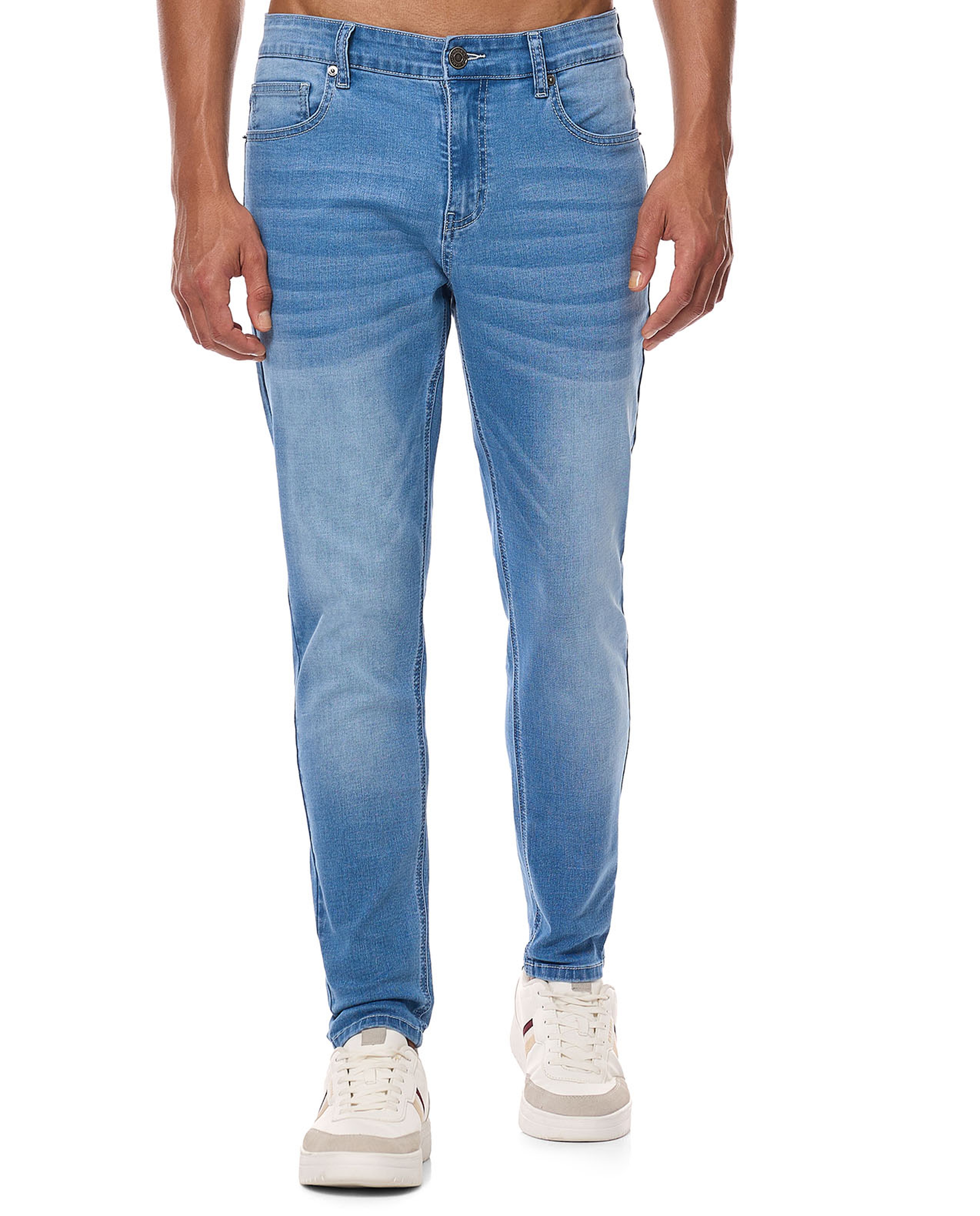 Faded Slim Fit Jeans with Button Closure