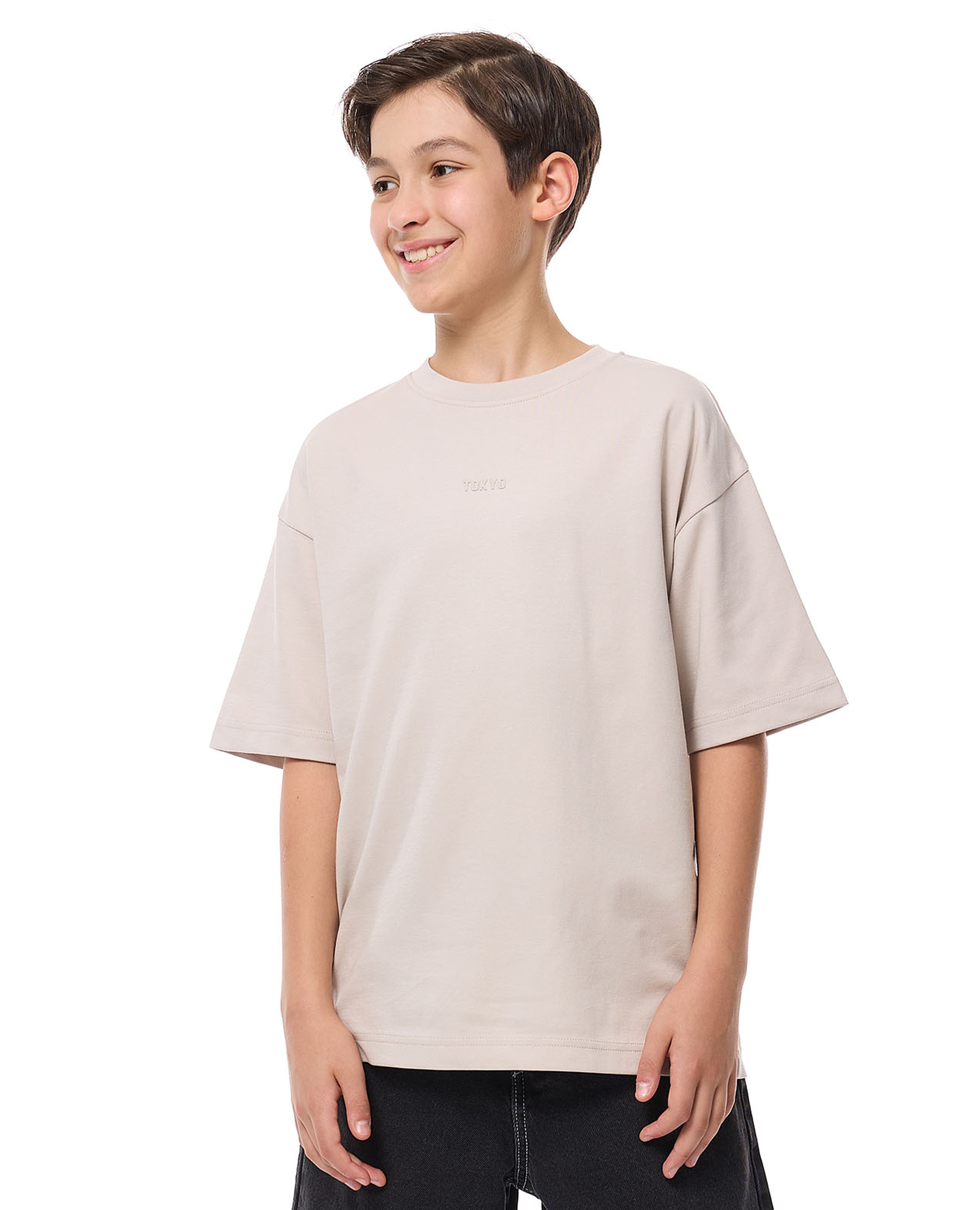 Solid Oversized T-Shirt with Crew Neck and Short Sleeves