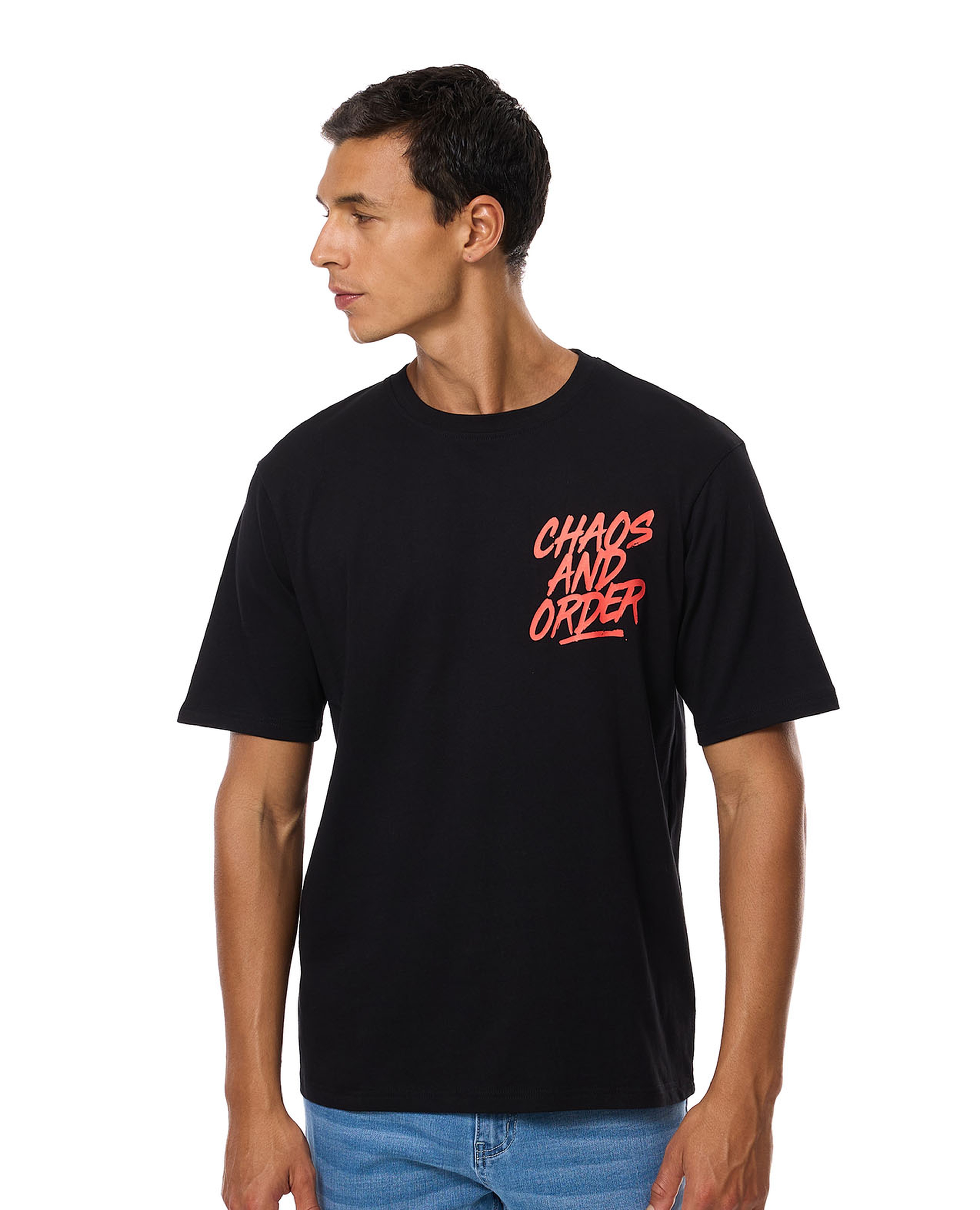 Back Printed T-Shirt with Crew Neck and Short Sleeves