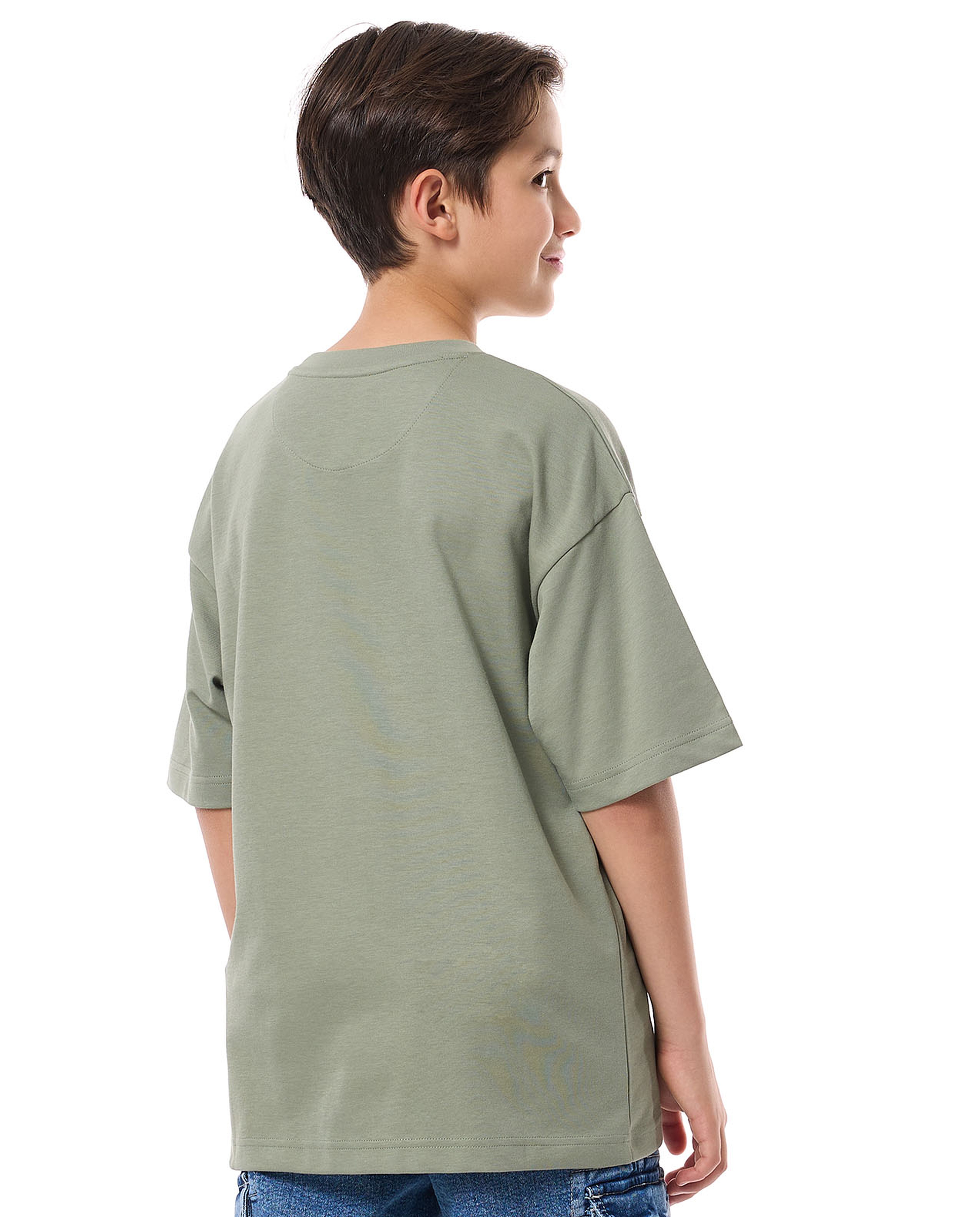 Solid Oversized T-Shirt with Crew Neck and Short Sleeves
