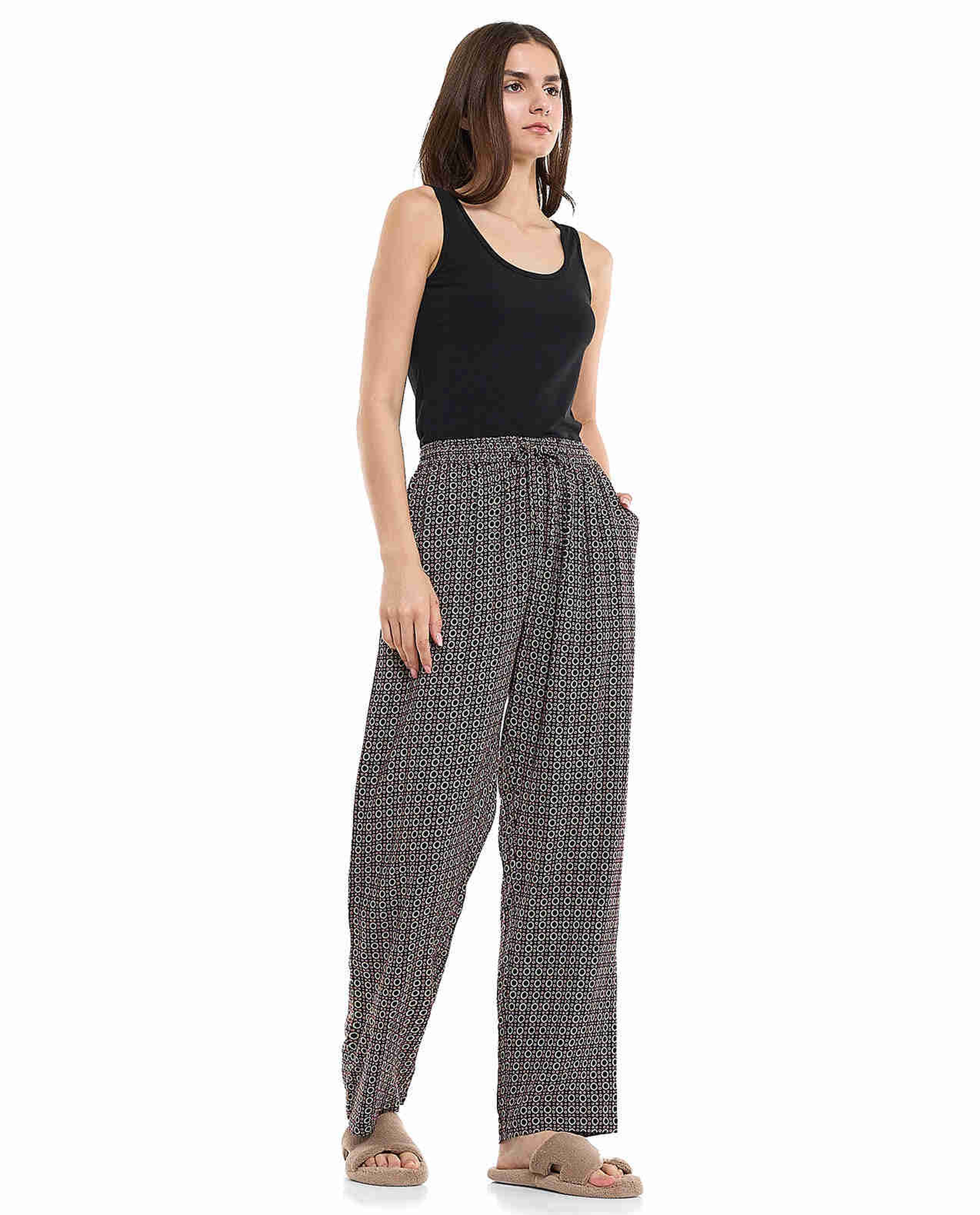 Patterned Lounge Pants with Drawstring Waist