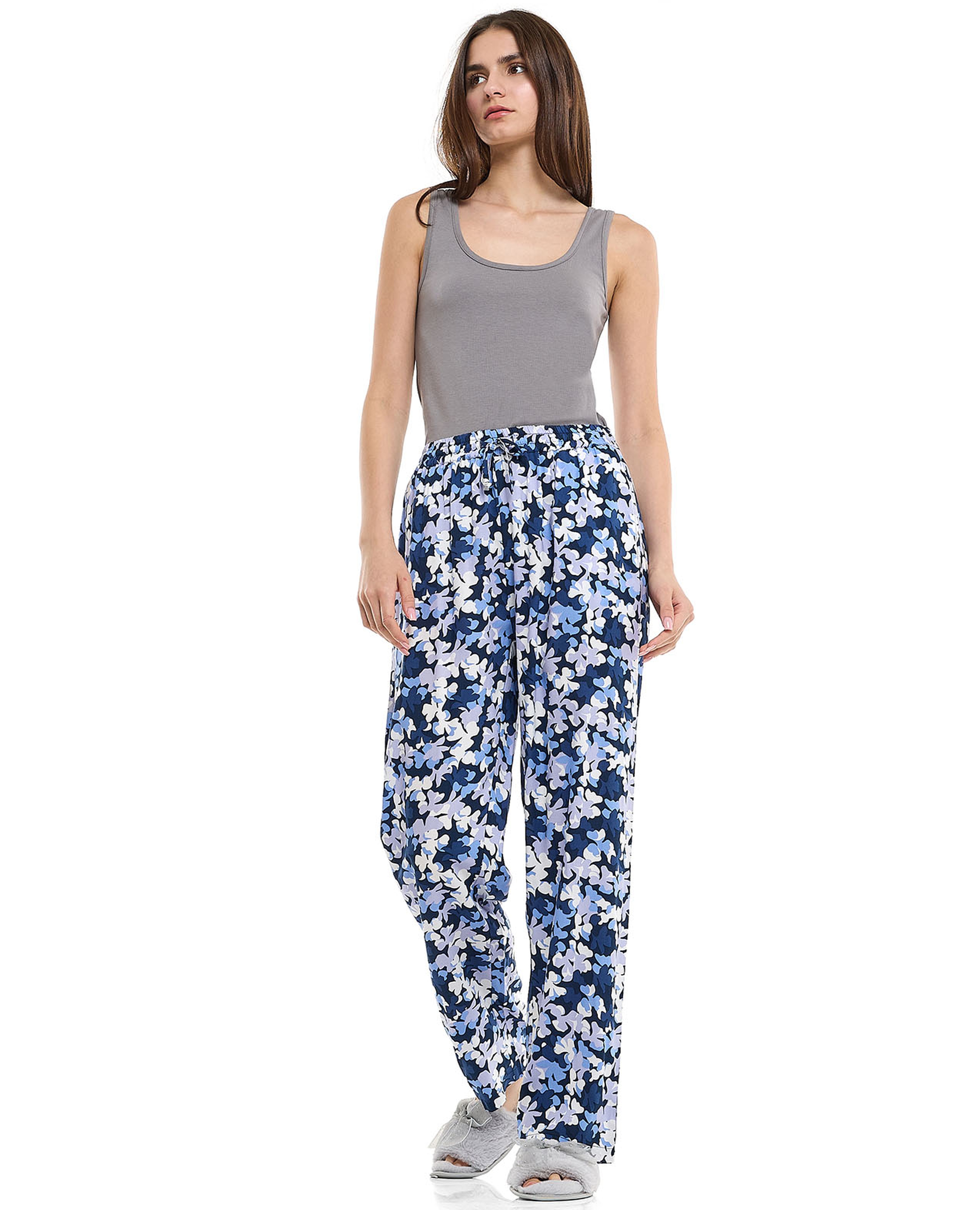 بنطال منزلي بنقشة مع رباط خصر