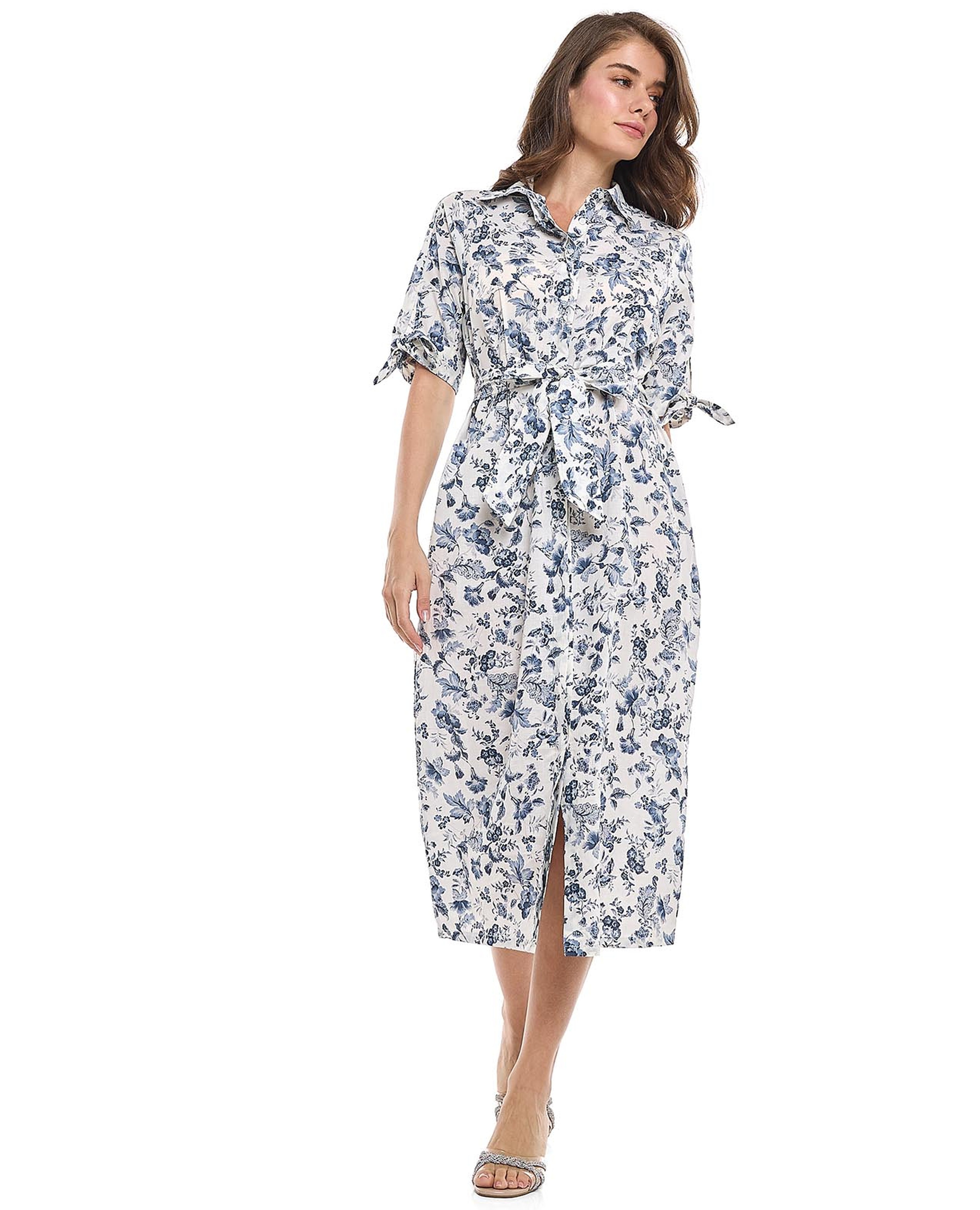 فستان قميص بياقة كلاسيكية وأكمام قصيرة