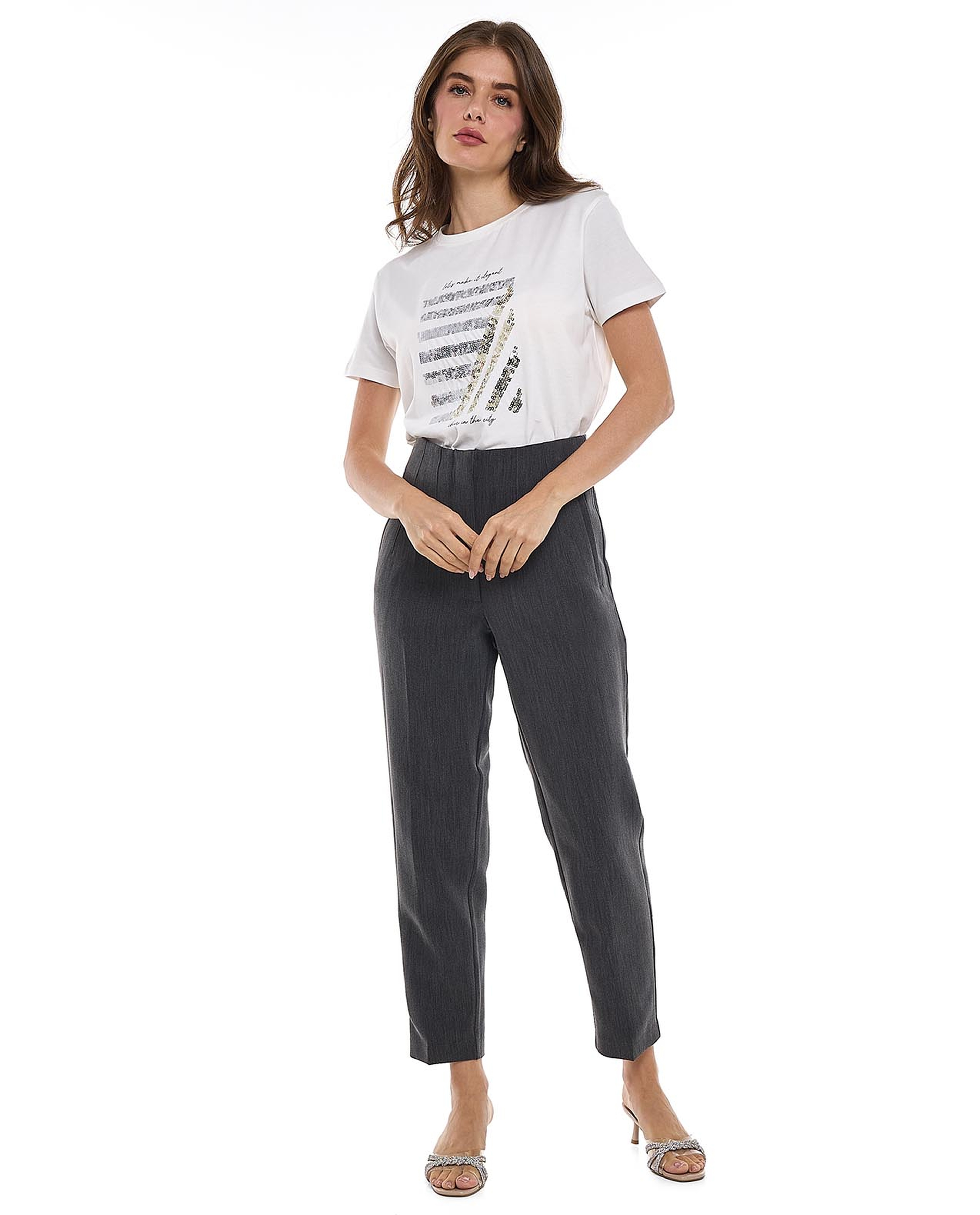 Sequined T-Shirt with Crew Neck and Short Sleeves