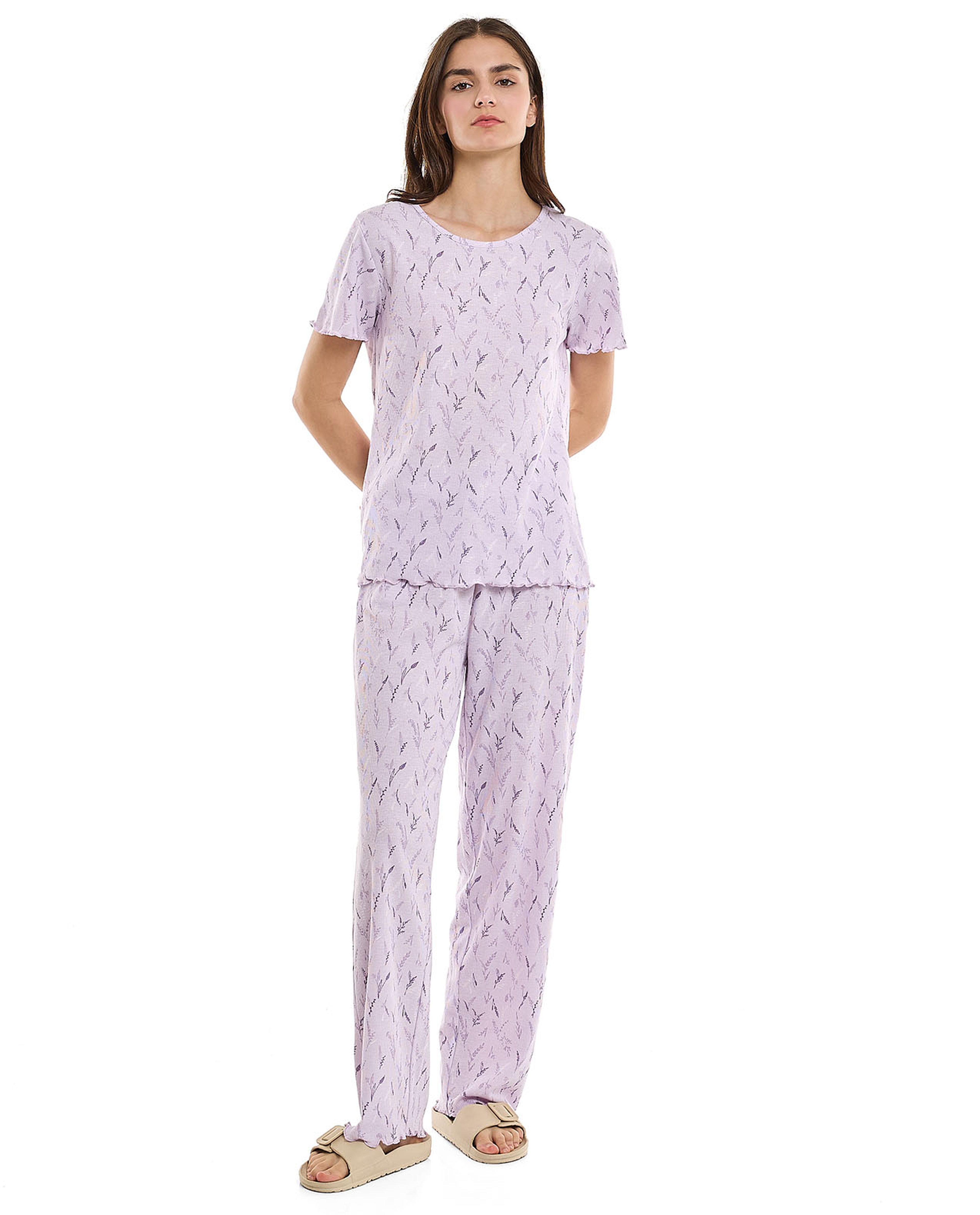 Printed Sleep Top with Crew Neck and Short Sleeves