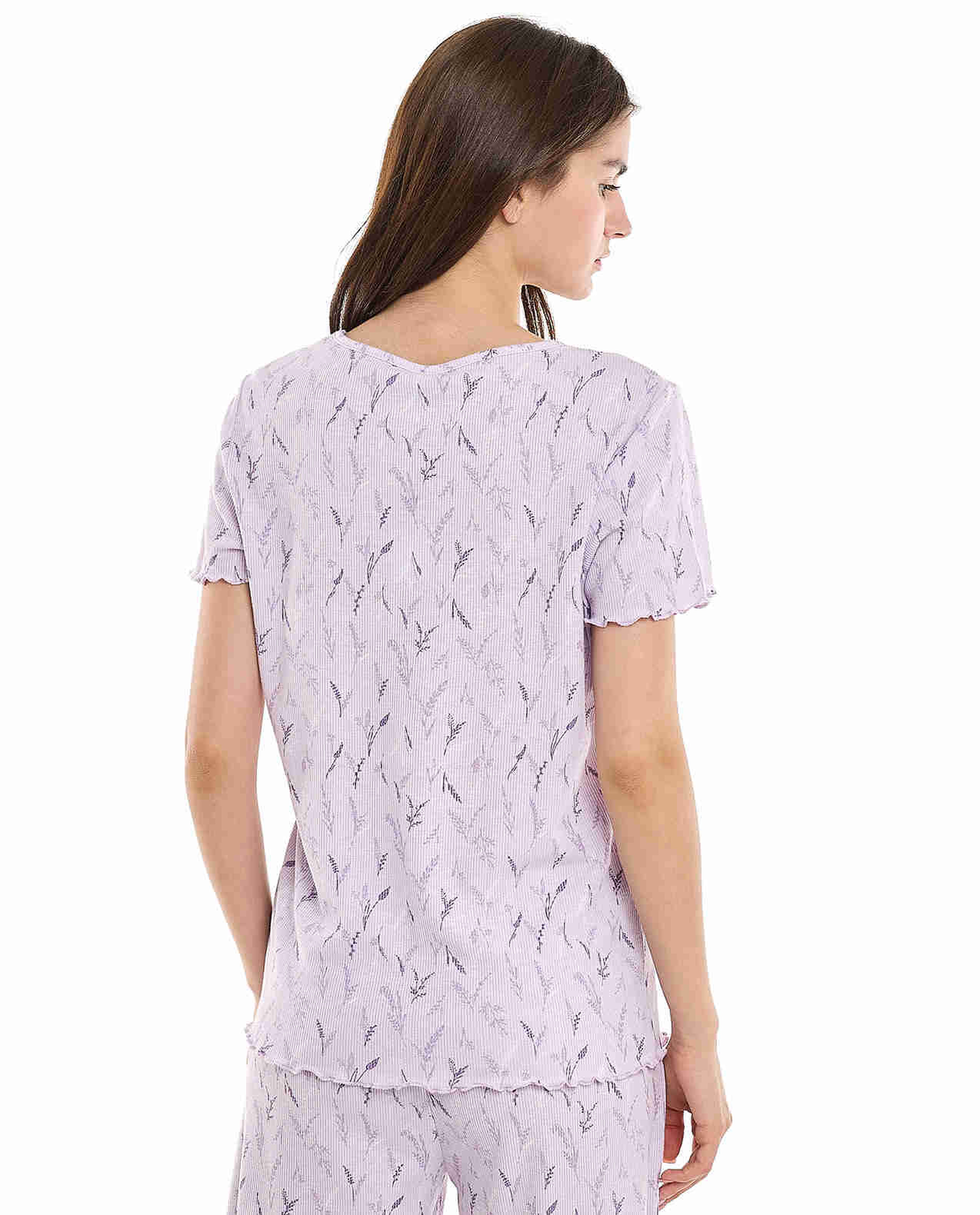 Printed Sleep Top with Crew Neck and Short Sleeves