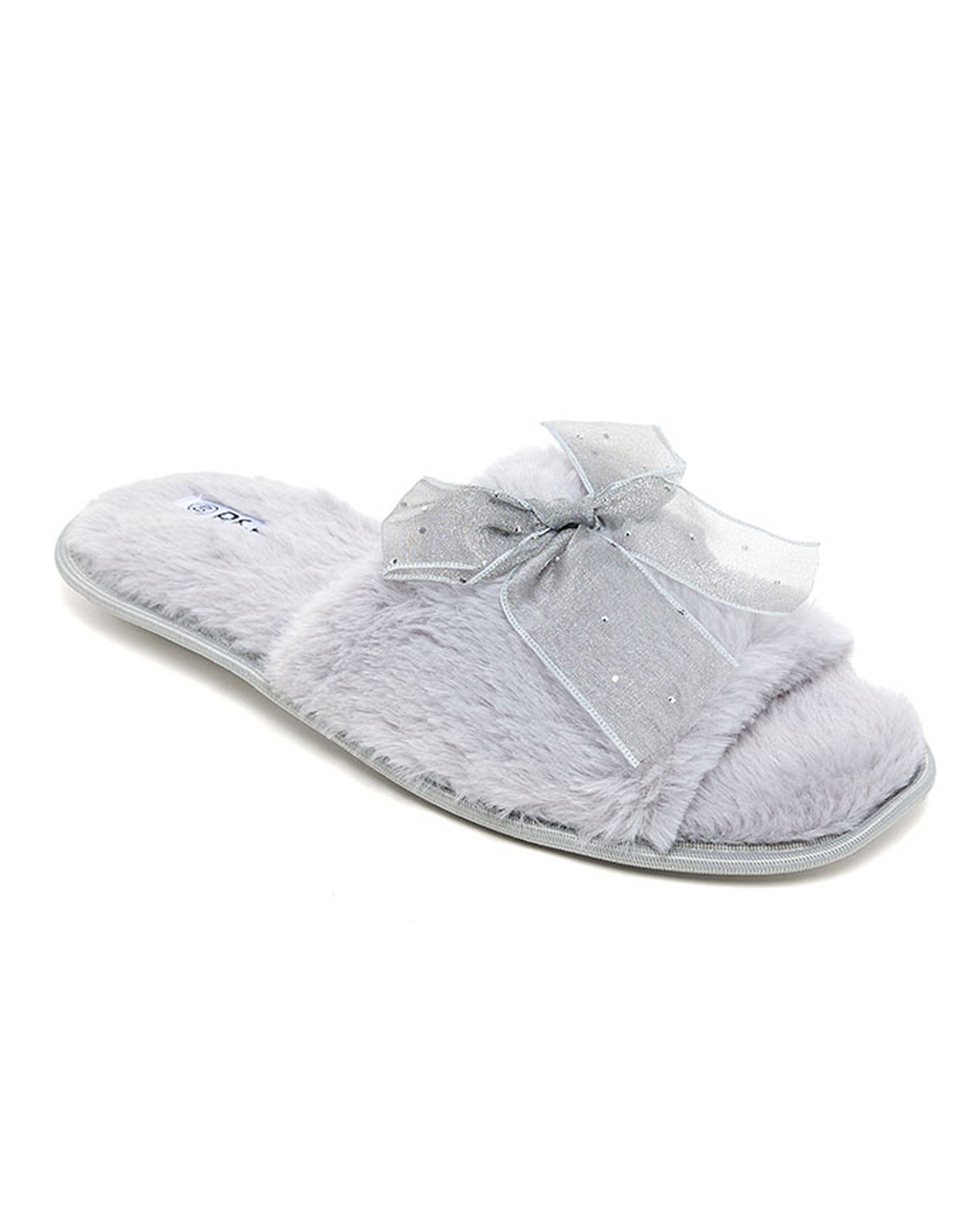 Bow Detail Plush Bedroom Slippers