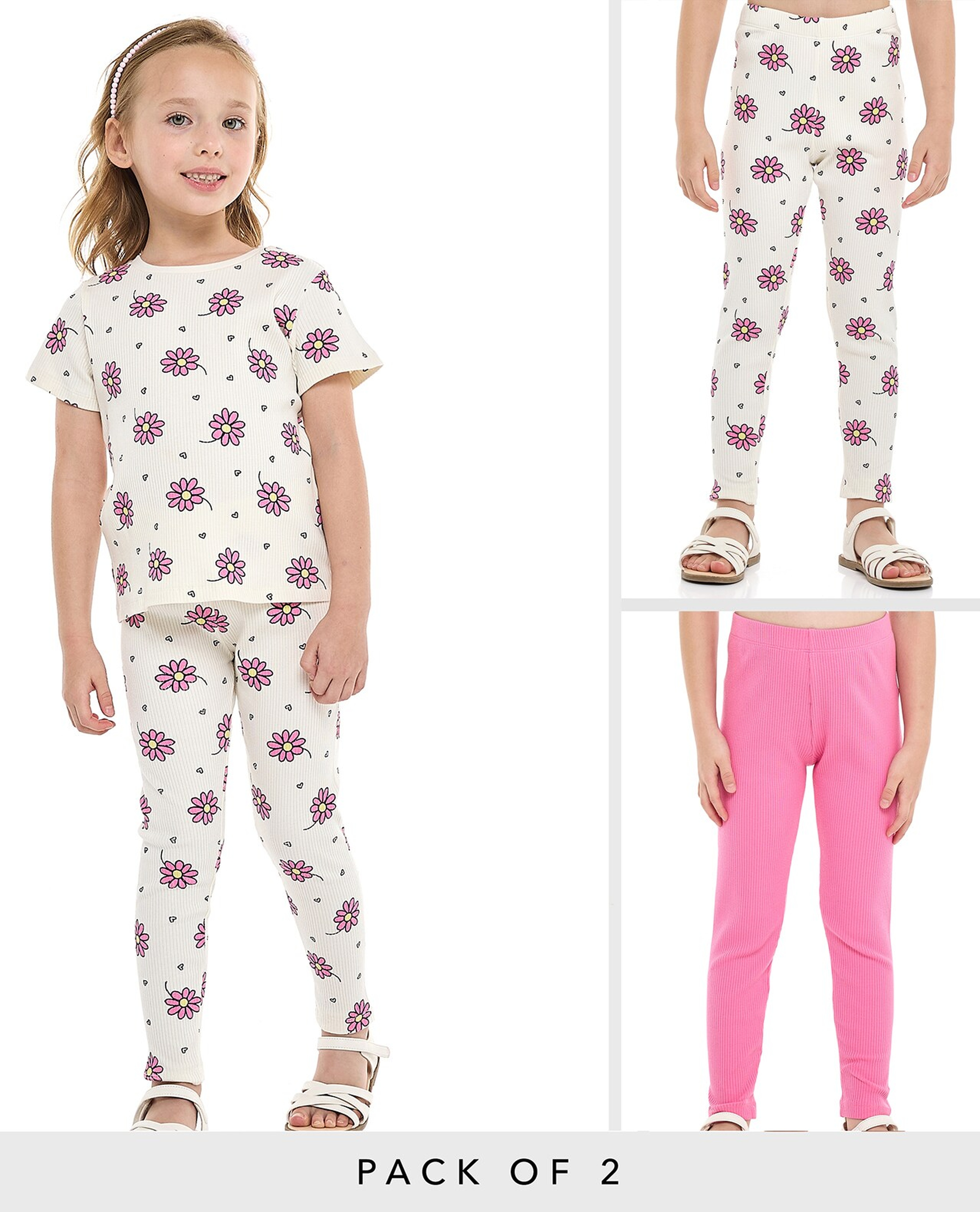 2 Pack Leggings with Elastic Waist